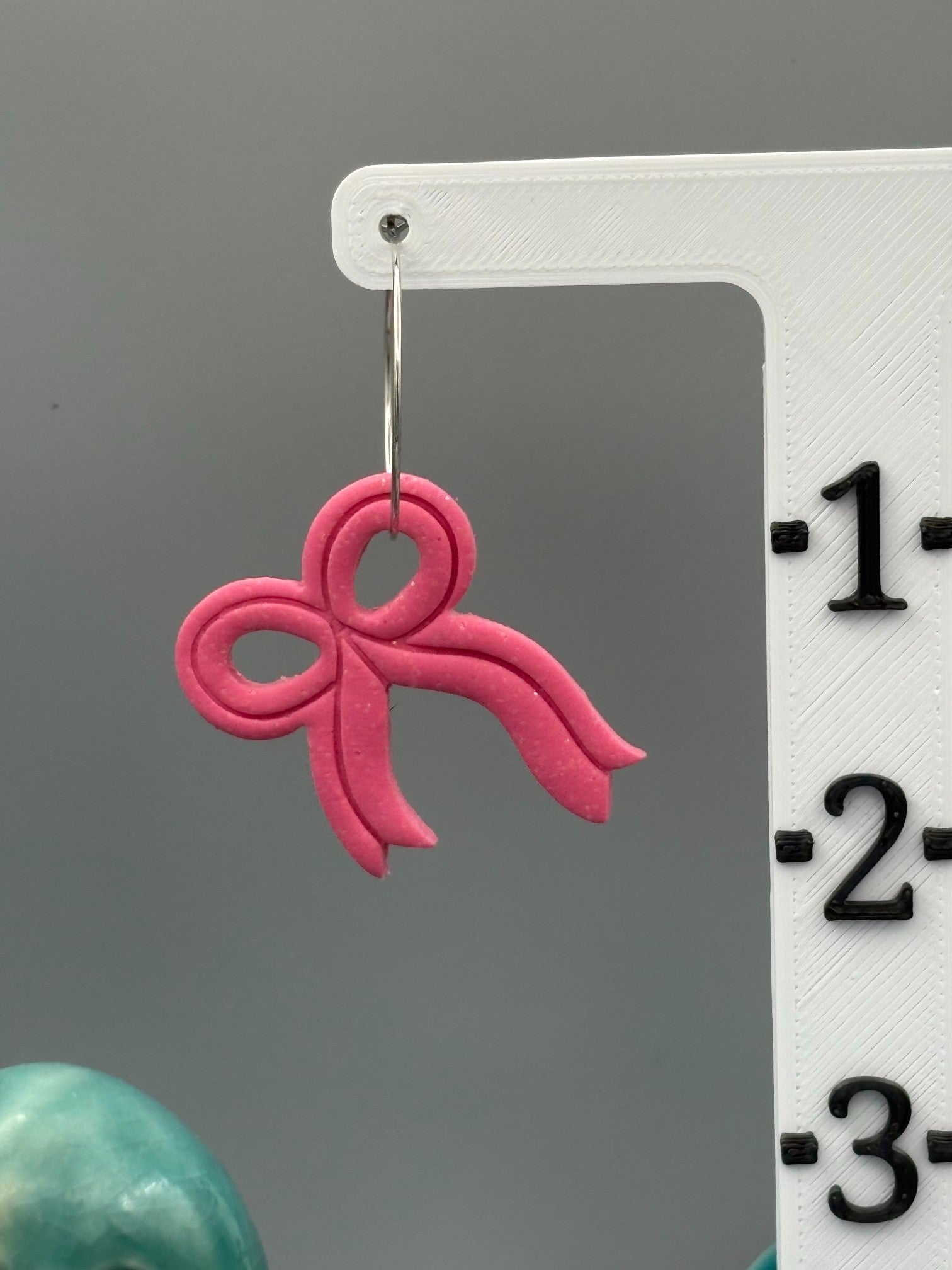 Sparkly Pink Bow Hoop Earrings - handcrafted polymer clay earrings by Lakeside Clay