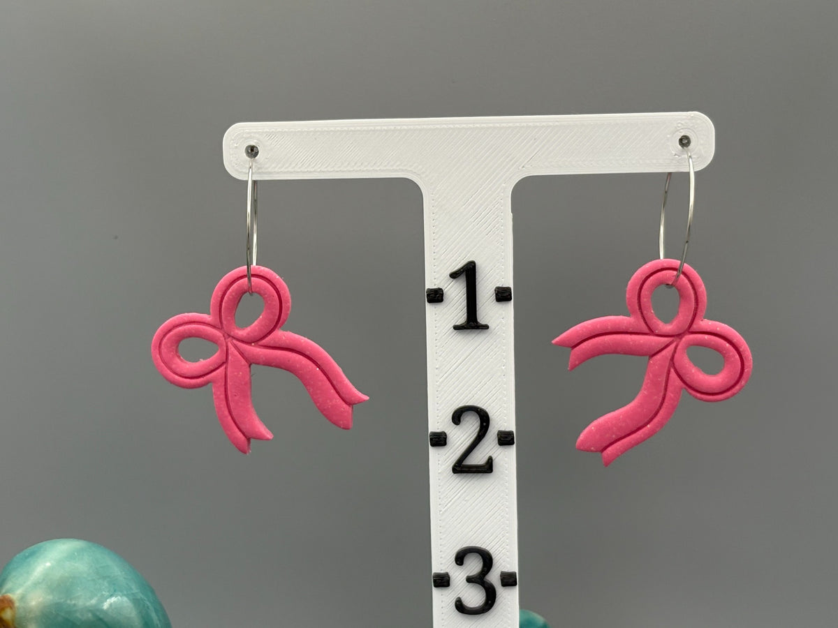 Sparkly Pink Bow Hoop Earrings - handcrafted polymer clay earrings by Lakeside Clay