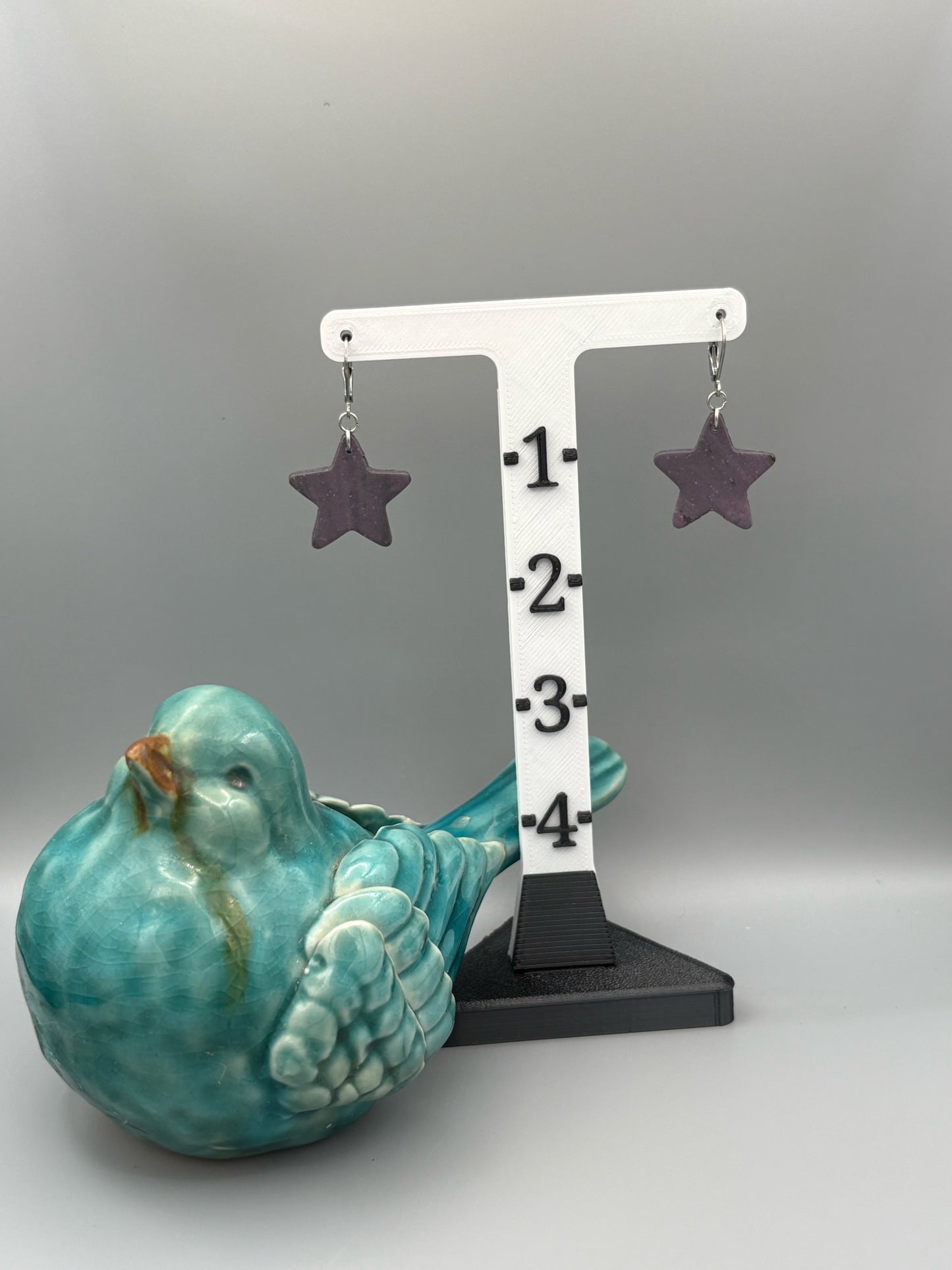 Purple Star Dangle Earrings - handcrafted polymer clay earrings by Lakeside Clay