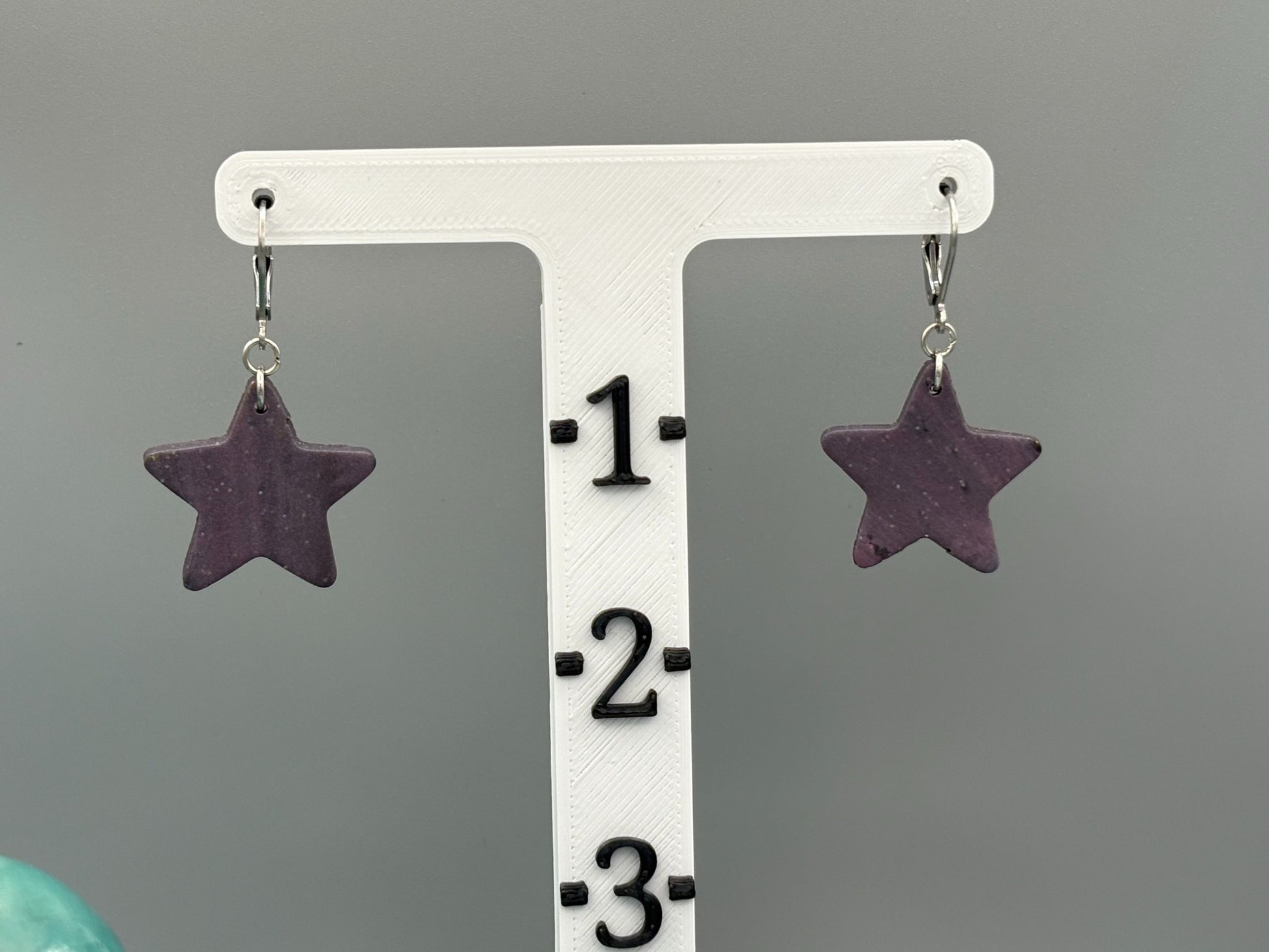 Purple Star Dangle Earrings - handcrafted polymer clay earrings by Lakeside Clay