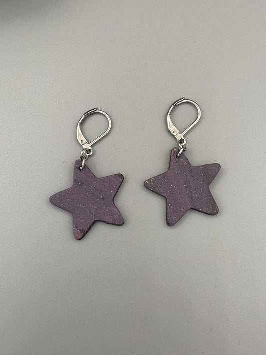 Purple Star Dangle Earrings - handcrafted polymer clay earrings by Lakeside Clay