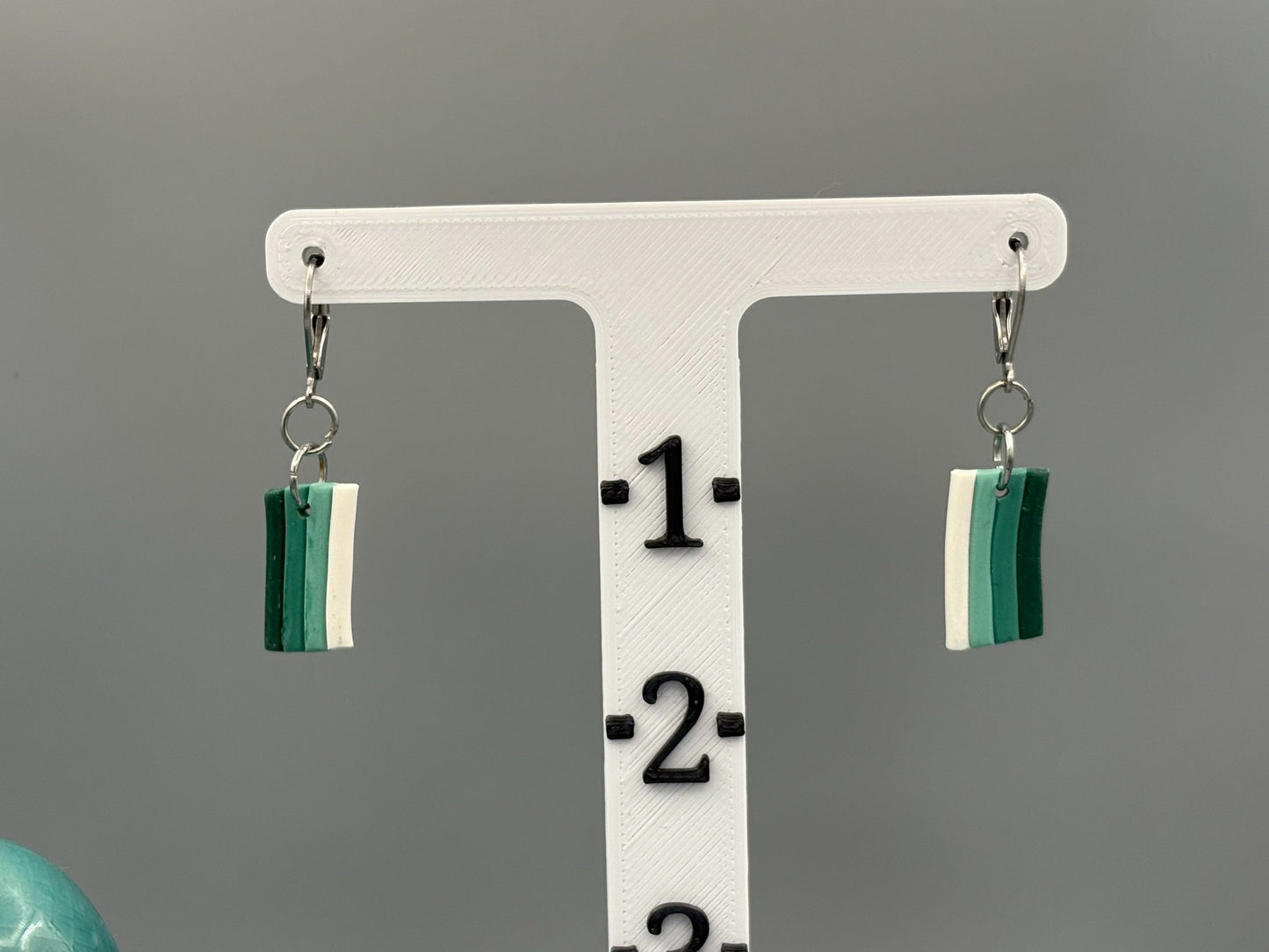Green Ombre Bar Dangle Earrings - handcrafted polymer clay earrings by Lakeside Clay