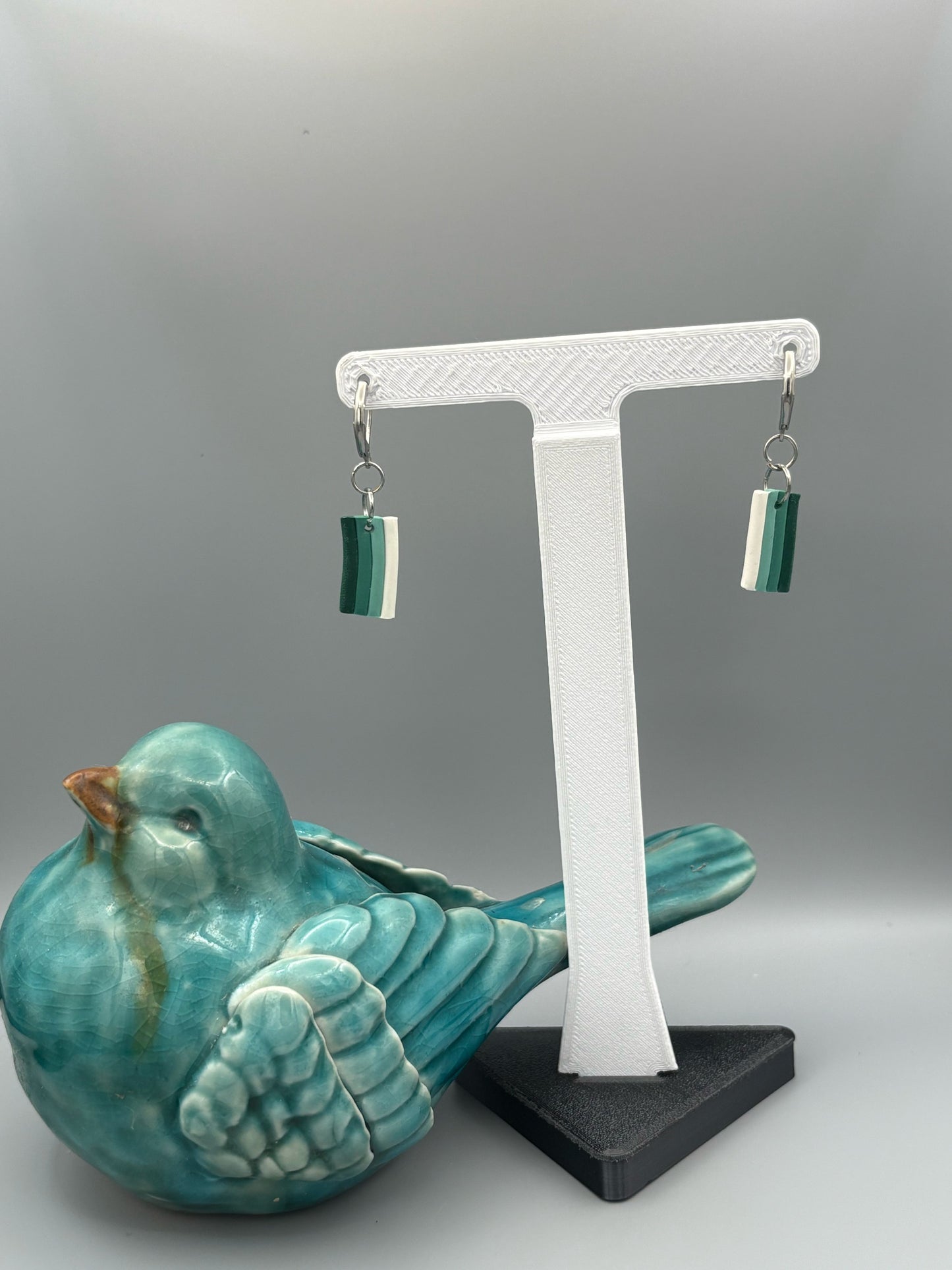 Green Ombre Bar Dangle Earrings - handcrafted polymer clay earrings by Lakeside Clay
