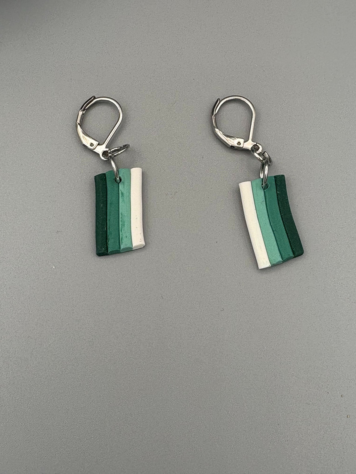 Green Ombre Bar Dangle Earrings - handcrafted polymer clay earrings by Lakeside Clay