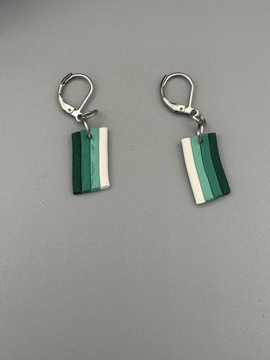 Green Ombre Bar Dangle Earrings - handcrafted polymer clay earrings by Lakeside Clay