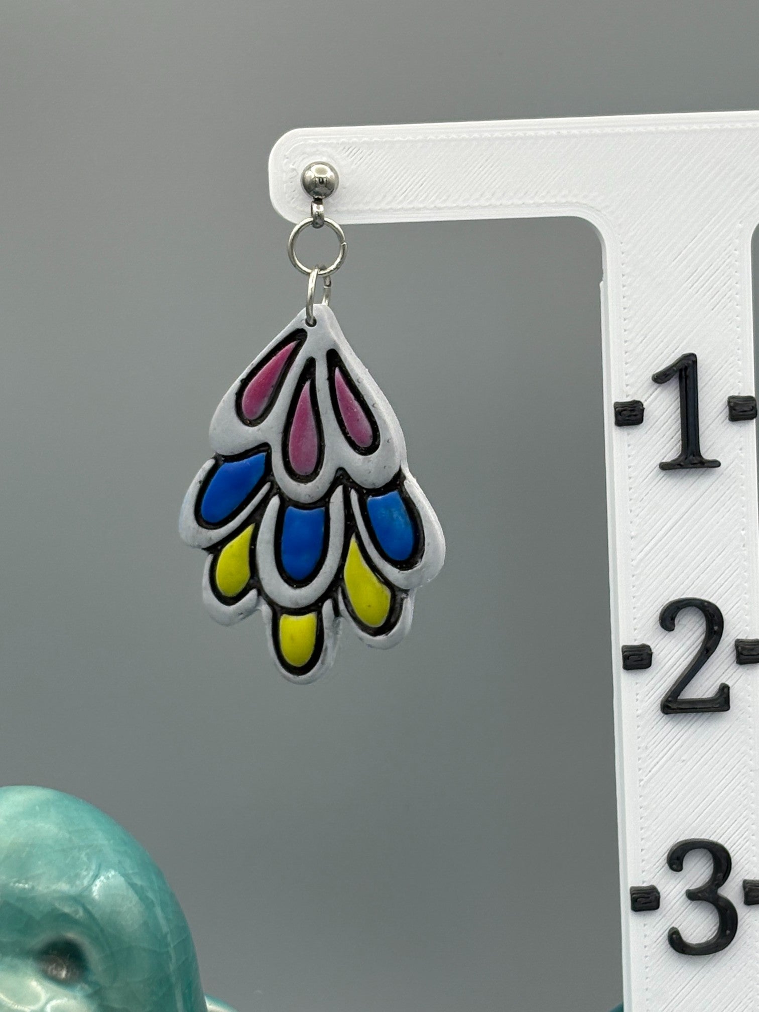 Tri-Colour Feather Dangle Earrings - handcrafted polymer clay earrings by Lakeside Clay
