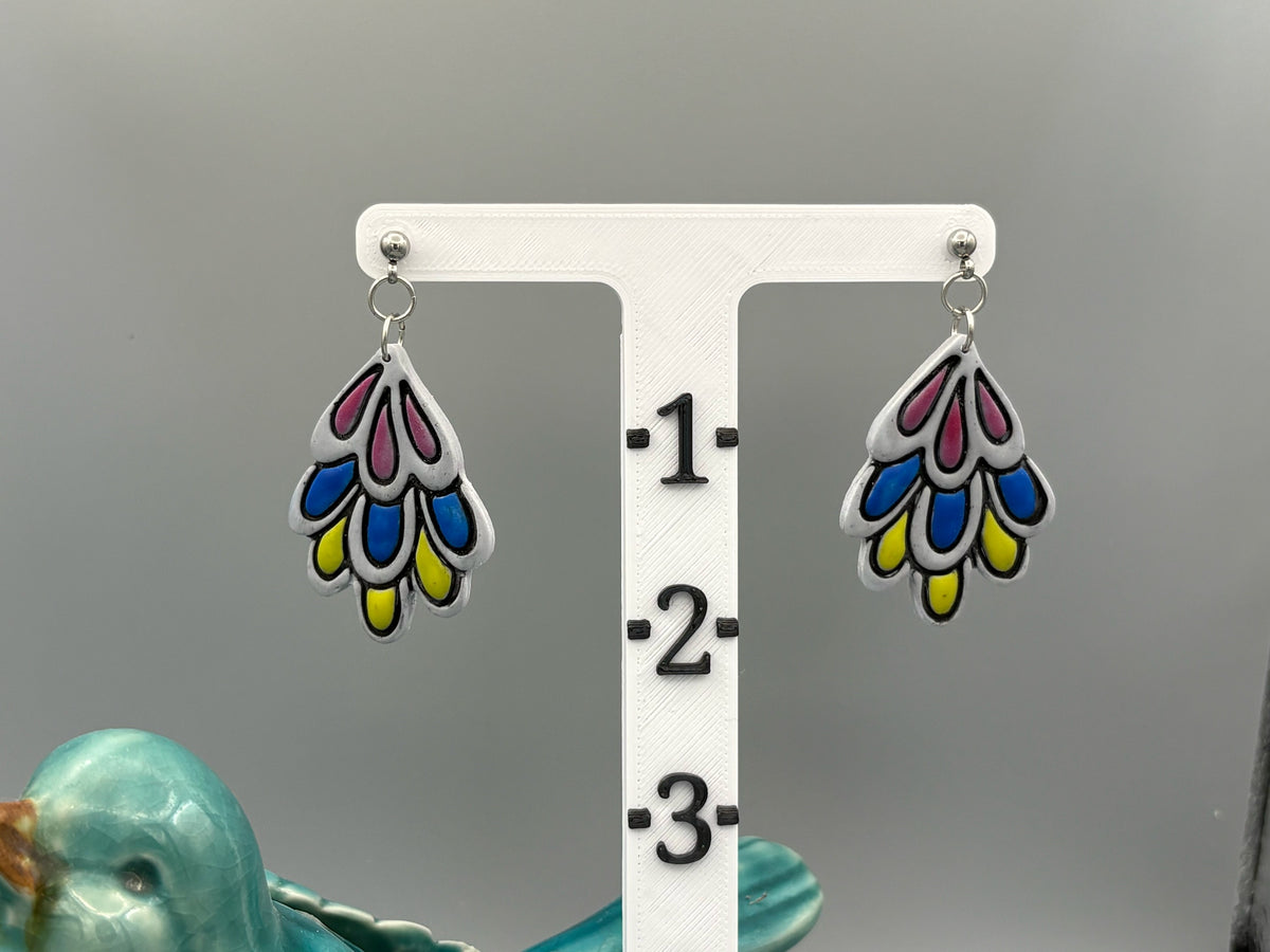 Tri-Colour Feather Dangle Earrings - handcrafted polymer clay earrings by Lakeside Clay