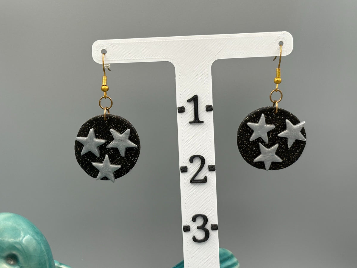 Night Sky Circle Dangle Earrings - handcrafted polymer clay earrings by Lakeside Clay
