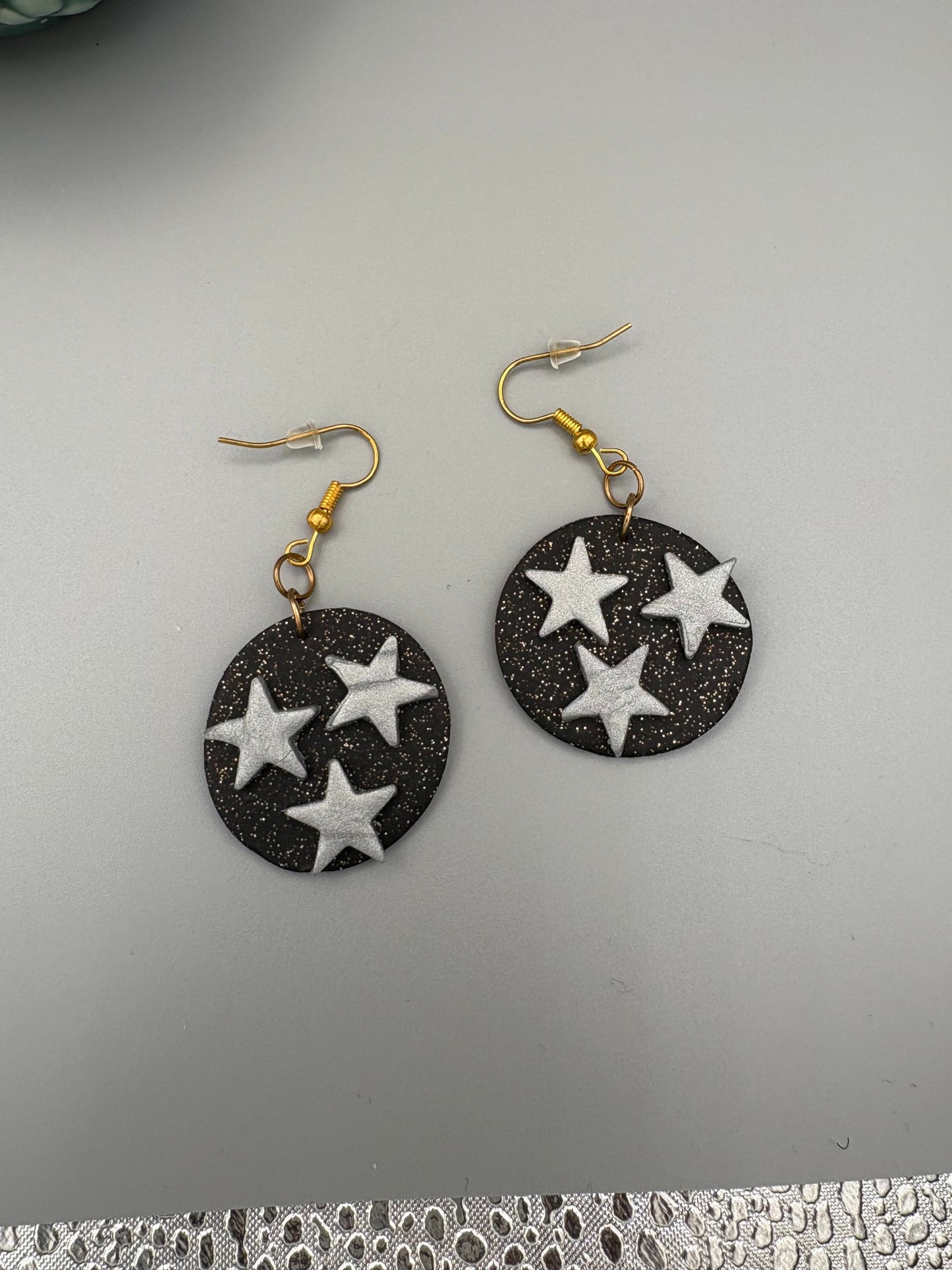 Night Sky Circle Dangle Earrings - handcrafted polymer clay earrings by Lakeside Clay