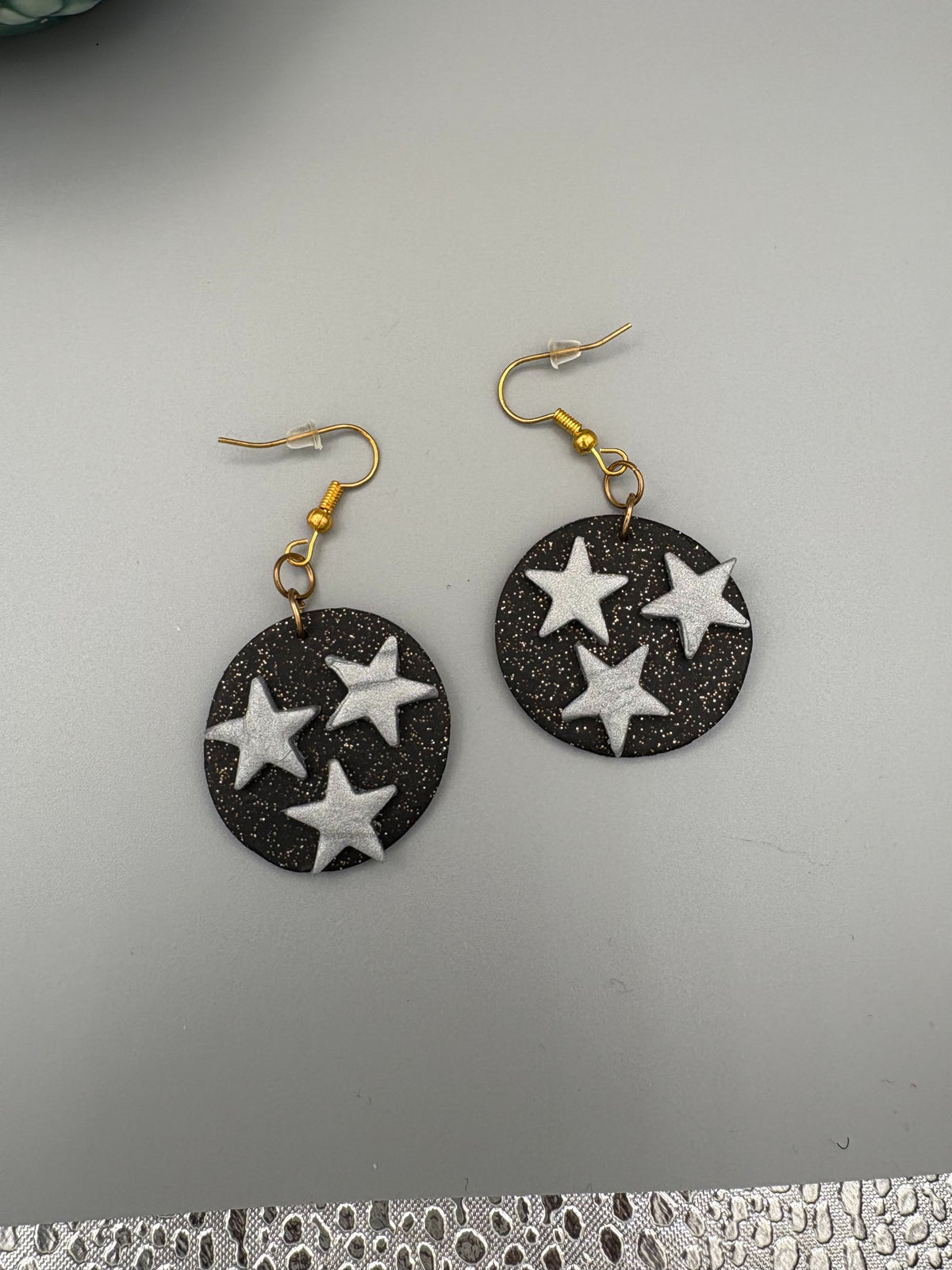 Night Sky Circle Dangle Earrings - handcrafted polymer clay earrings by Lakeside Clay