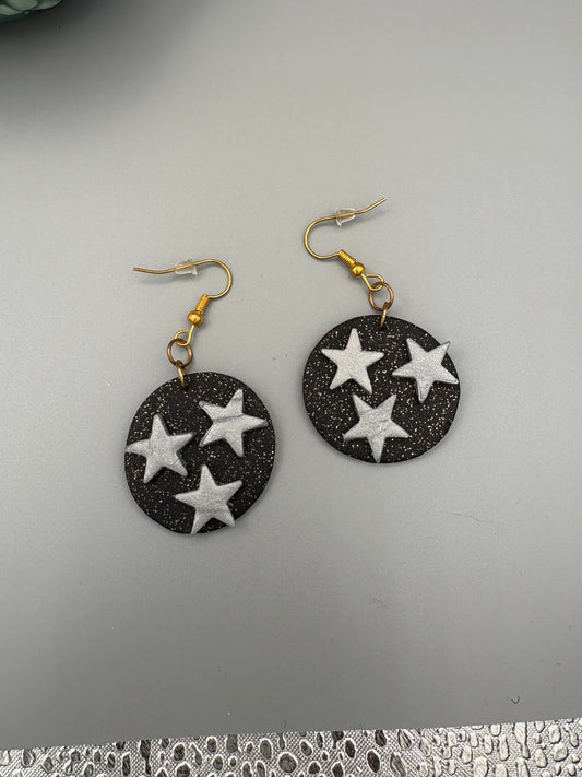 Night Sky Circle Dangle Earrings - handcrafted polymer clay earrings by Lakeside Clay