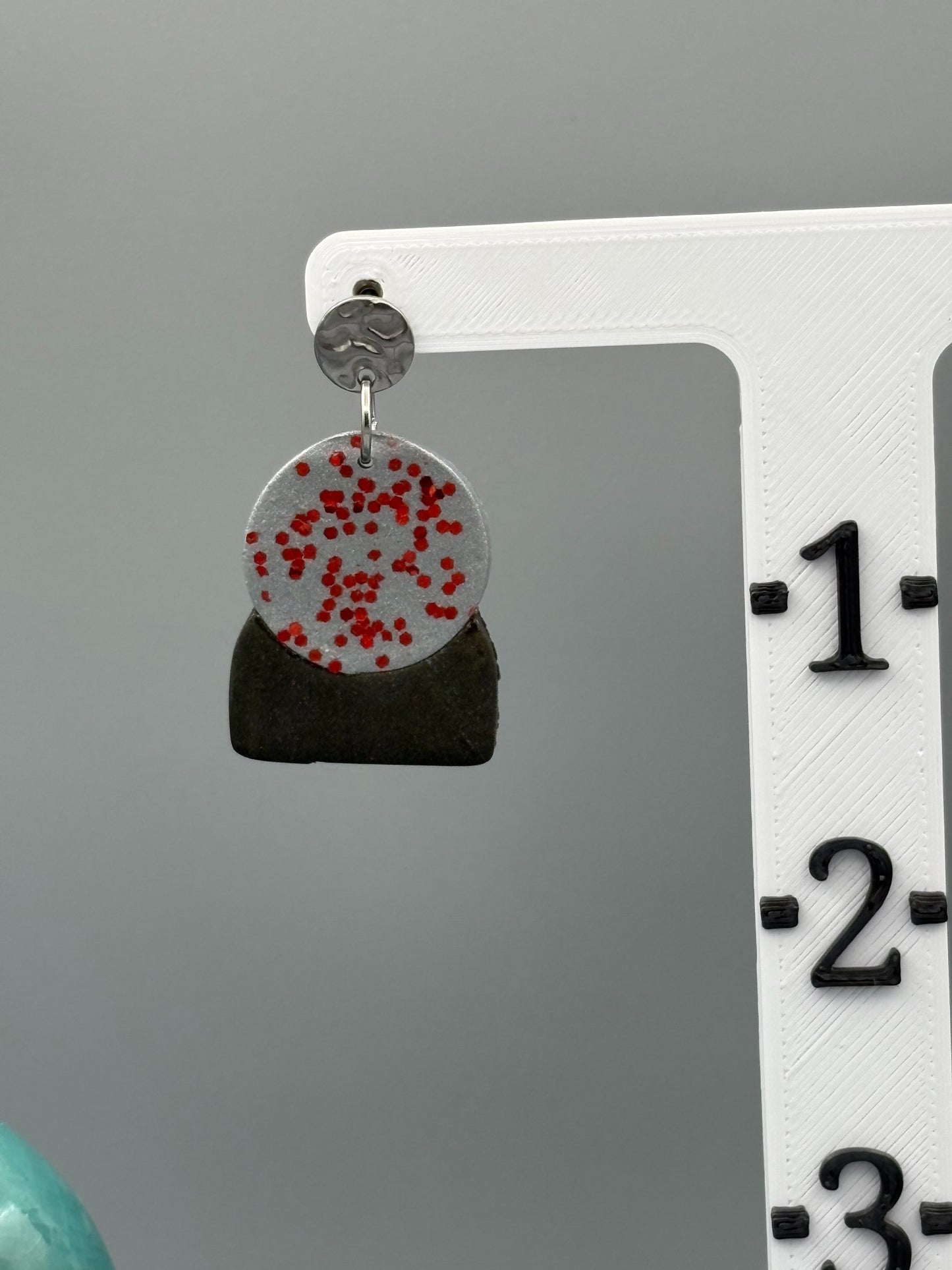 Red Sparkle Crystal Ball Dangle Earrings - handcrafted polymer clay earrings by Lakeside Clay