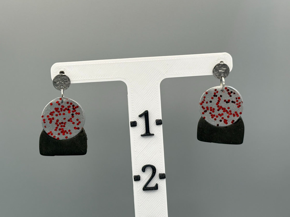 Red Sparkle Crystal Ball Dangle Earrings - handcrafted polymer clay earrings by Lakeside Clay