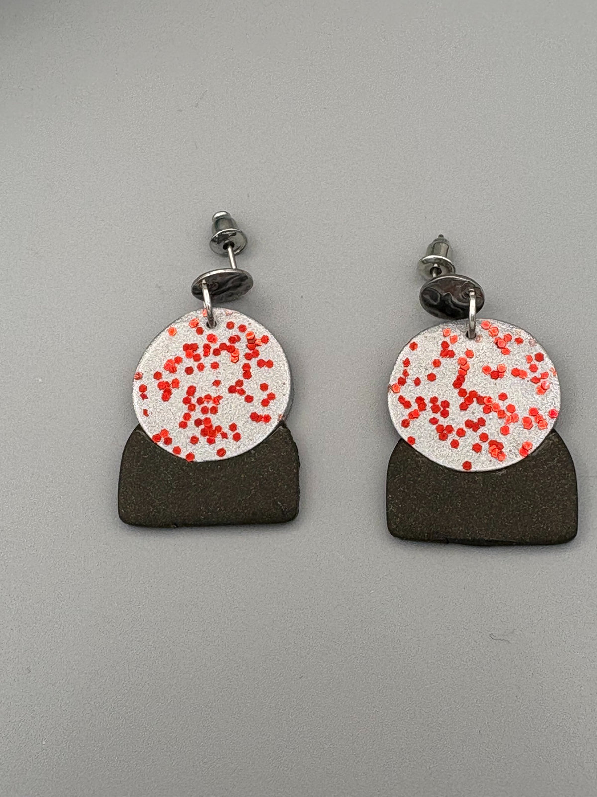 Red Sparkle Crystal Ball Dangle Earrings - handcrafted polymer clay earrings by Lakeside Clay
