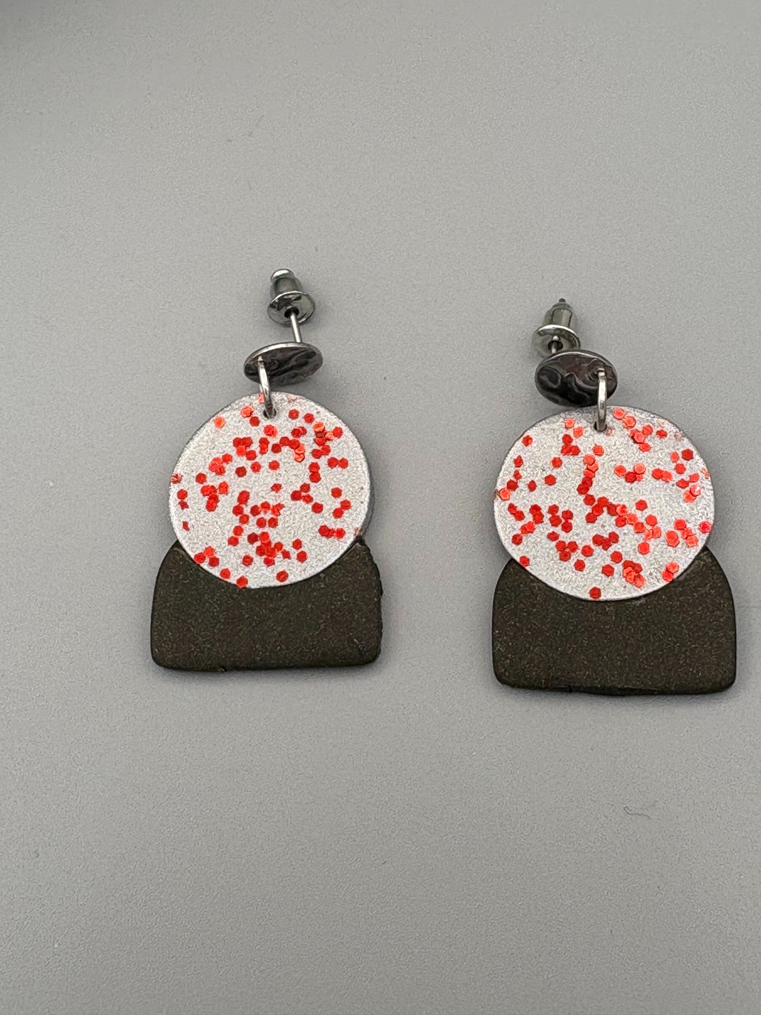 Red Sparkle Crystal Ball Dangle Earrings - handcrafted polymer clay earrings by Lakeside Clay