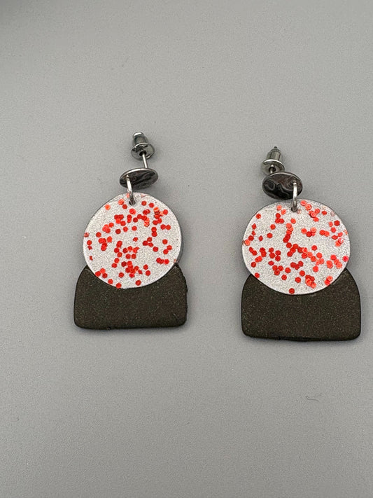 Red Sparkle Crystal Ball Dangle Earrings - handcrafted polymer clay earrings by Lakeside Clay