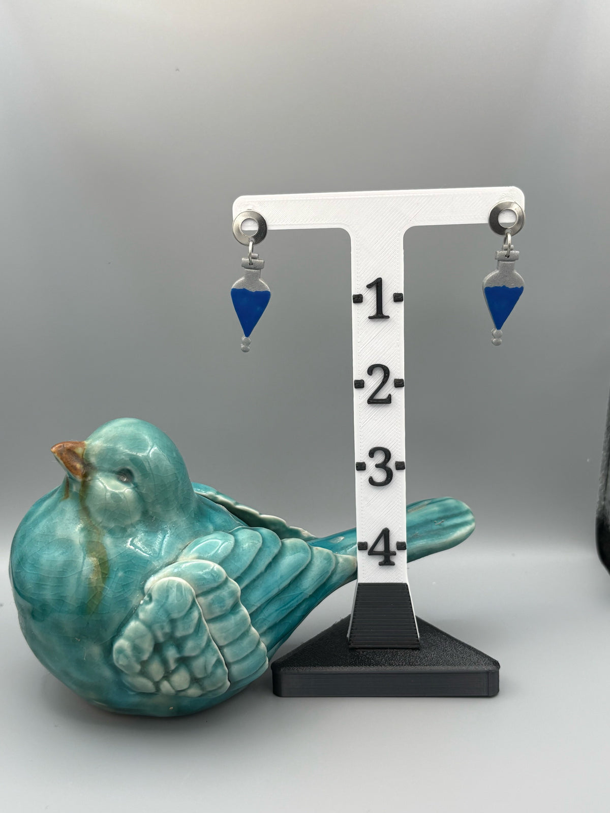 Blue Potion Bottle Dangle Earrings - handcrafted polymer clay earrings by Lakeside Clay