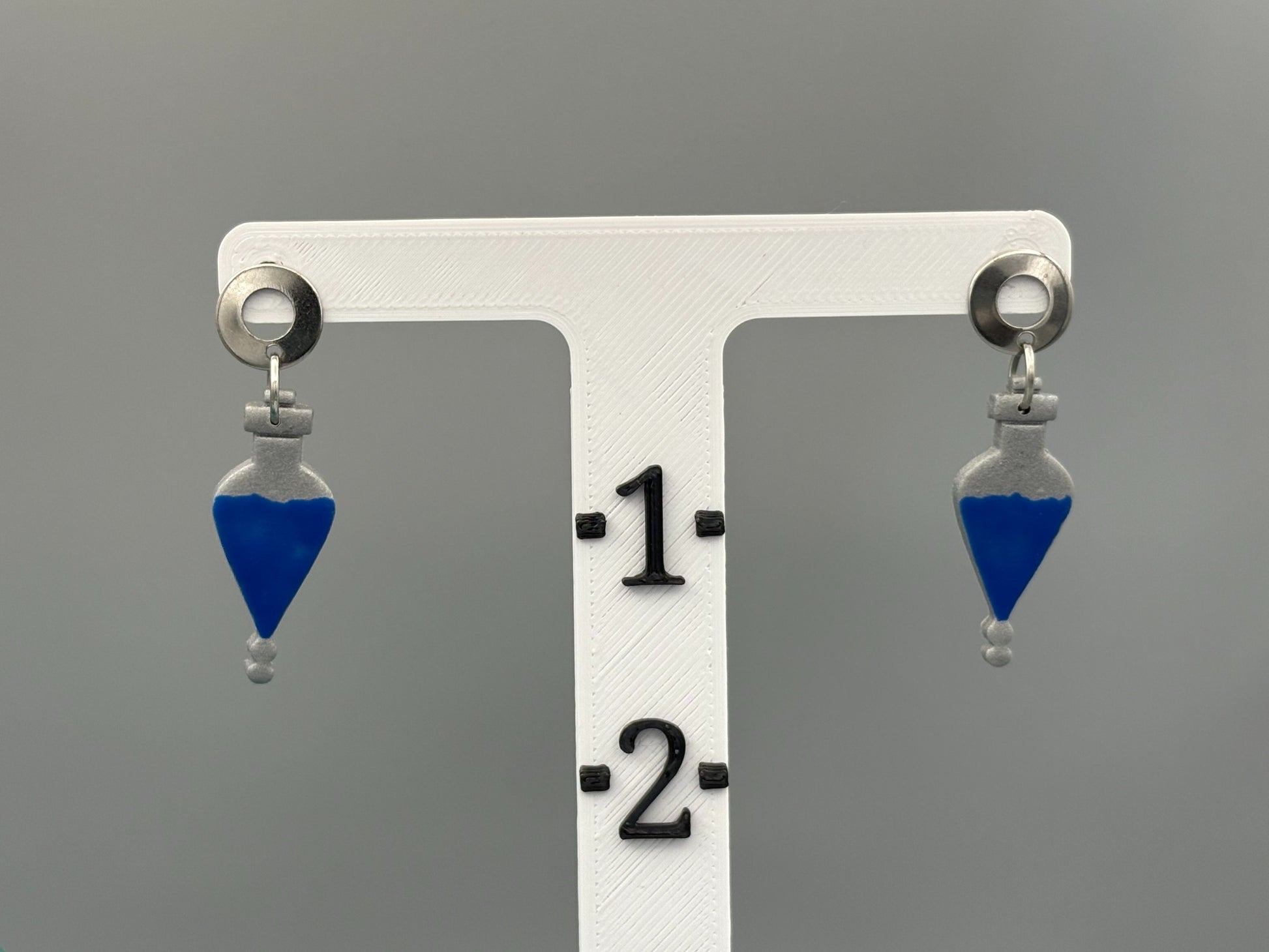Blue Potion Bottle Dangle Earrings - handcrafted polymer clay earrings by Lakeside Clay