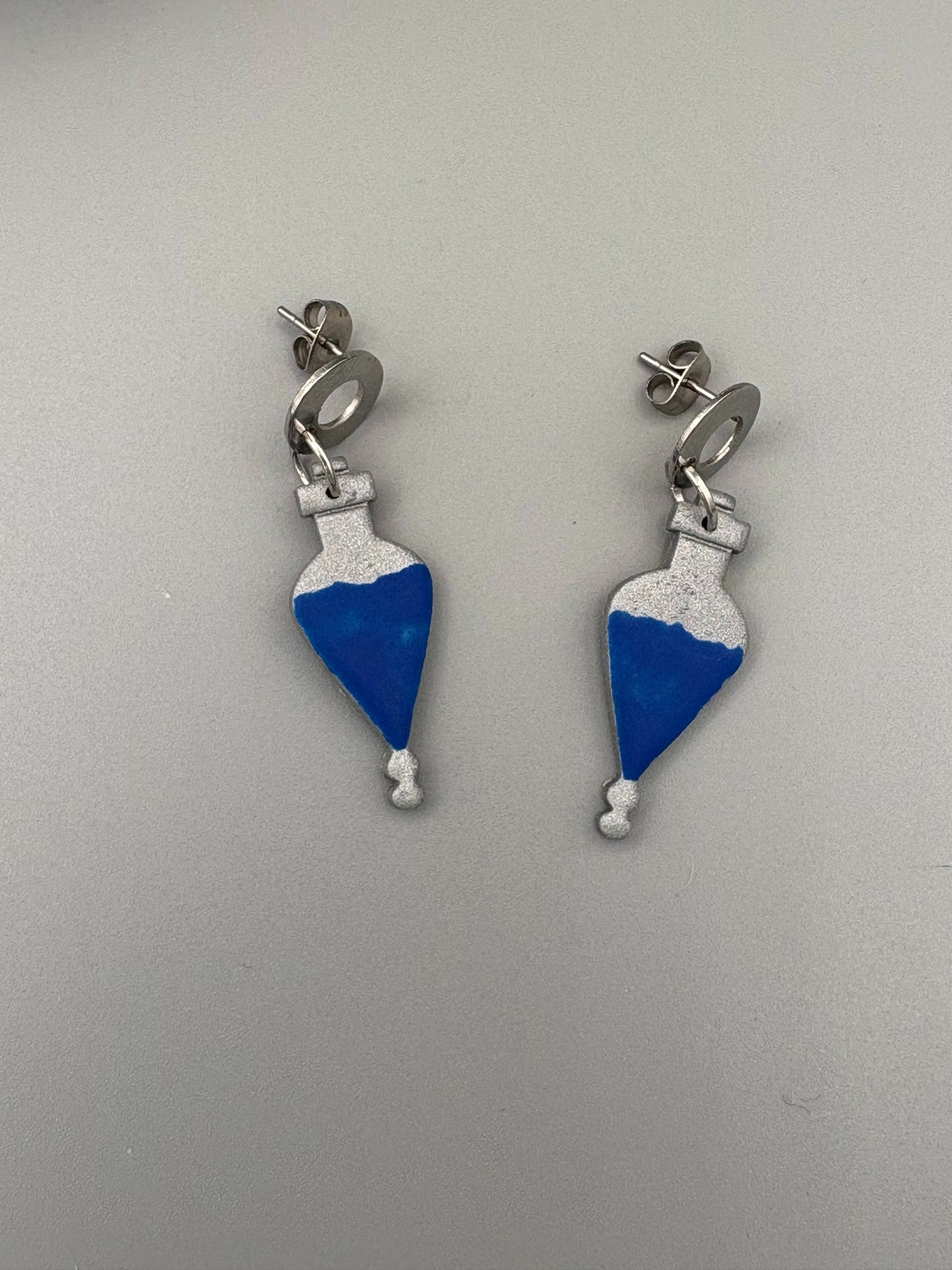 Blue Potion Bottle Dangle Earrings - handcrafted polymer clay earrings by Lakeside Clay