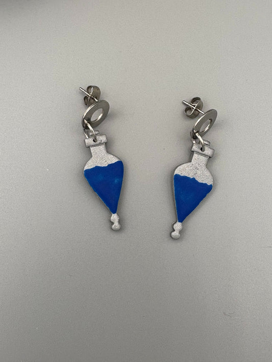 Blue Potion Bottle Dangle Earrings - handcrafted polymer clay earrings by Lakeside Clay