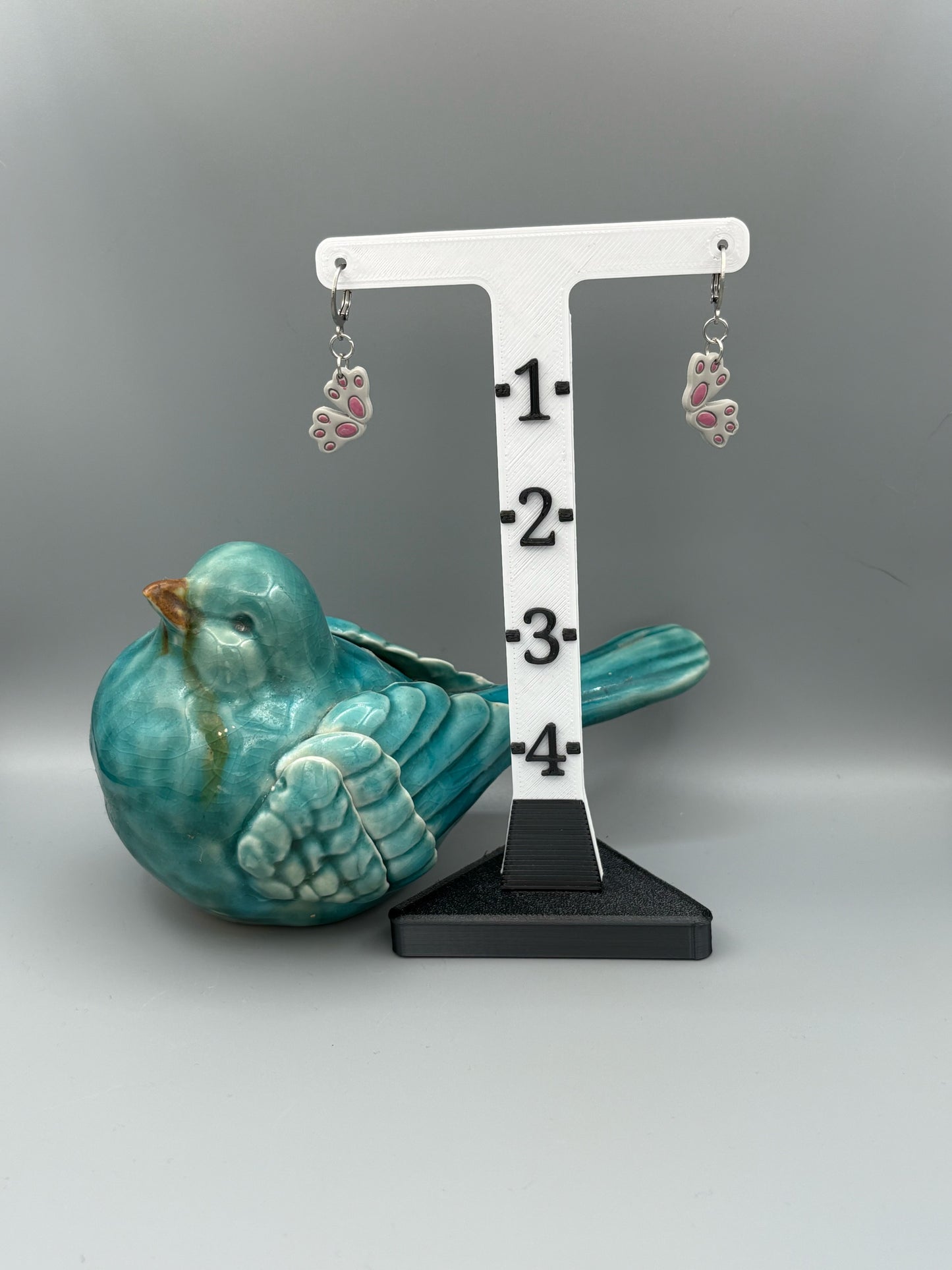 Grey Rabbit Feet Dangle Earrings - handcrafted polymer clay earrings by Lakeside Clay