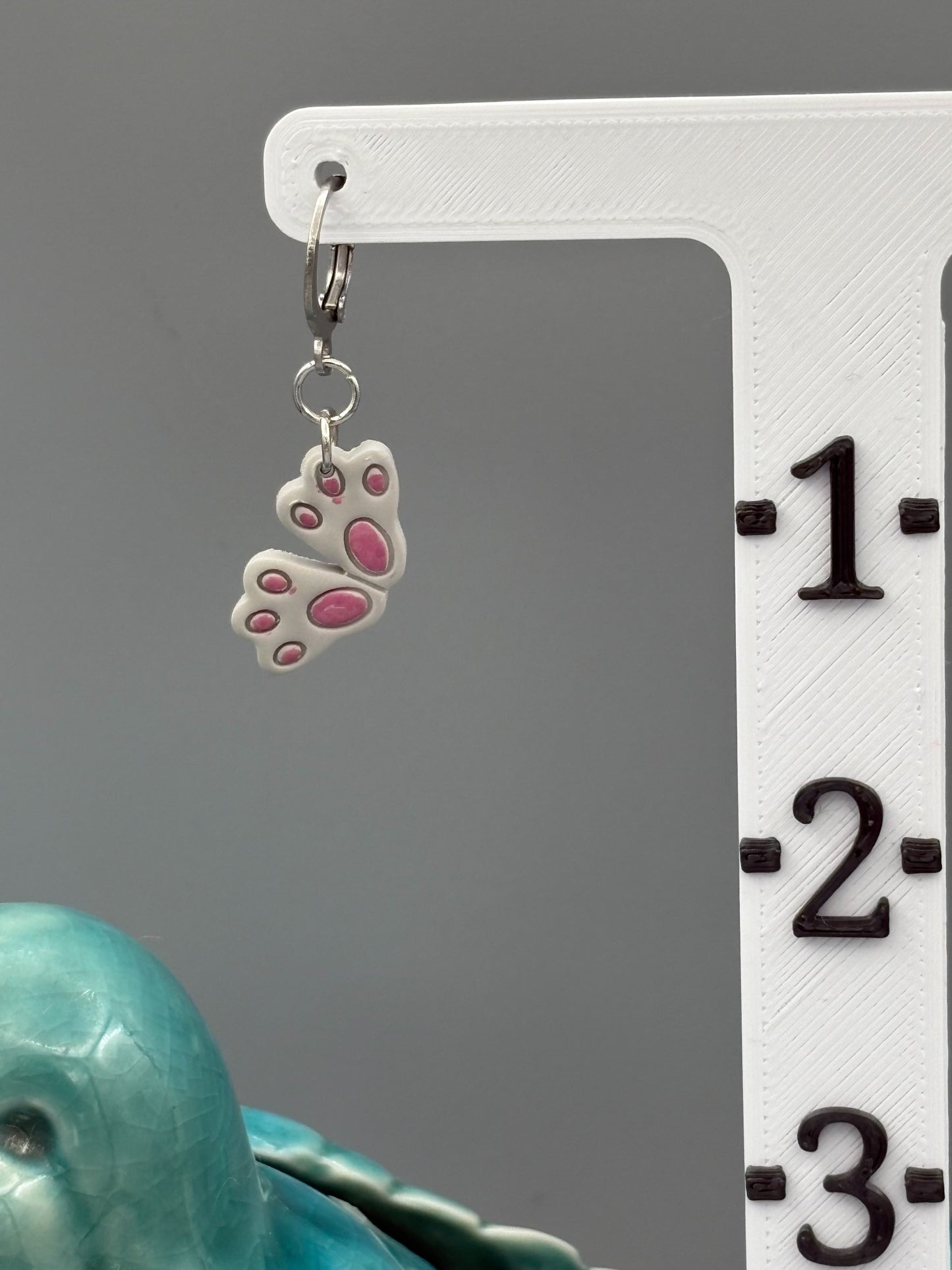 Grey Rabbit Feet Dangle Earrings - handcrafted polymer clay earrings by Lakeside Clay