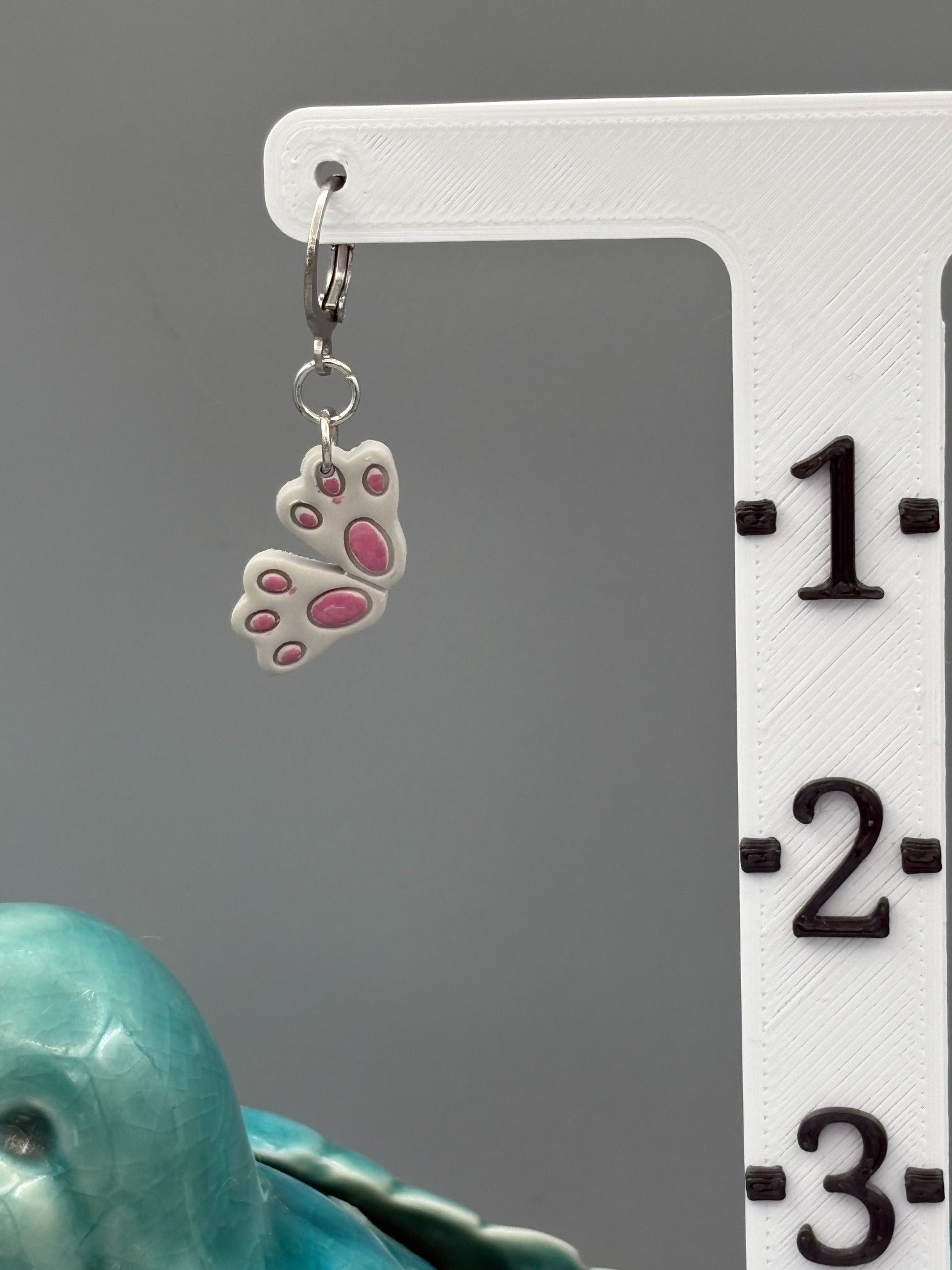 Grey Rabbit Feet Dangle Earrings - handcrafted polymer clay earrings by Lakeside Clay