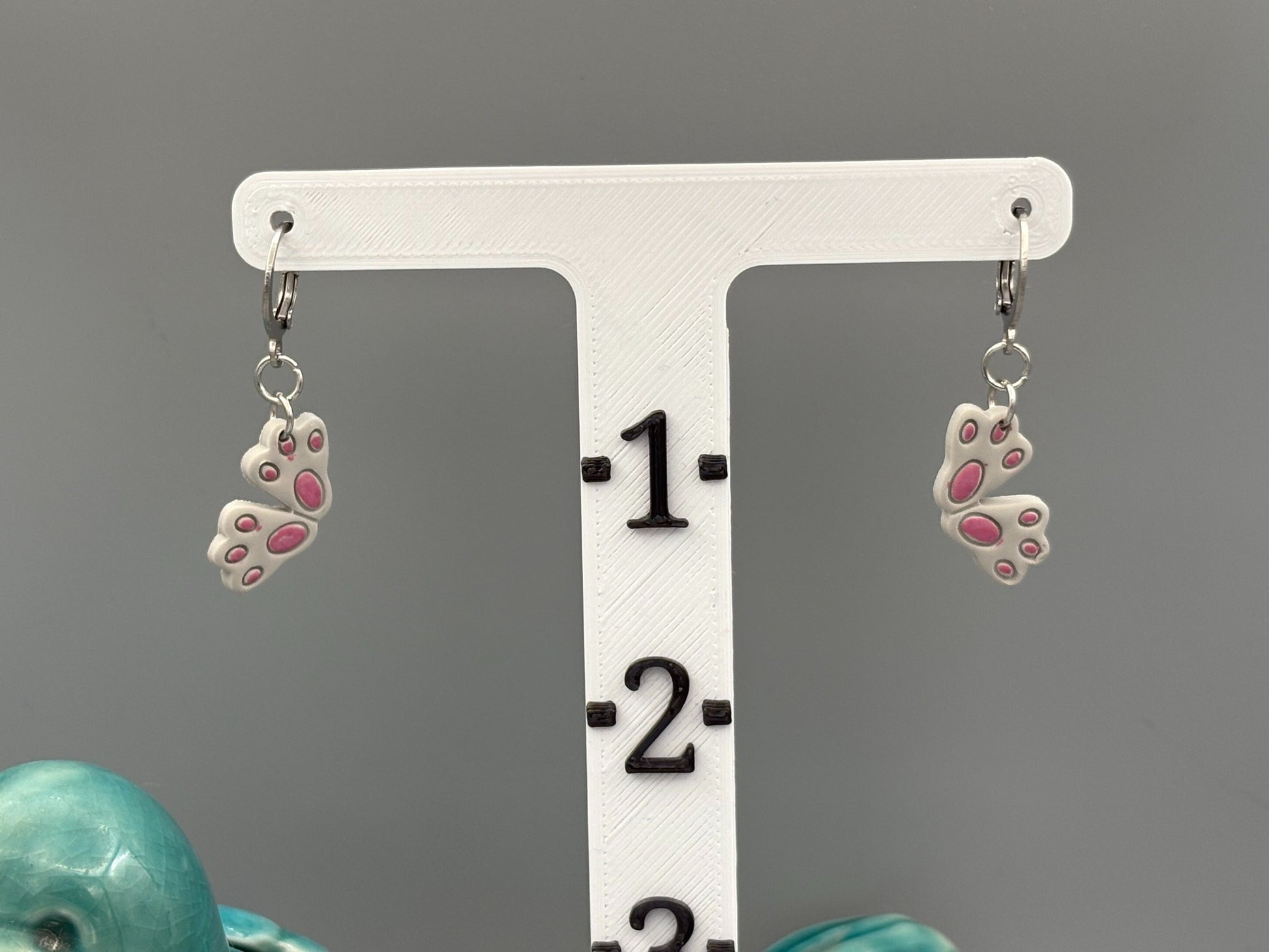 Grey Rabbit Feet Dangle Earrings - handcrafted polymer clay earrings by Lakeside Clay