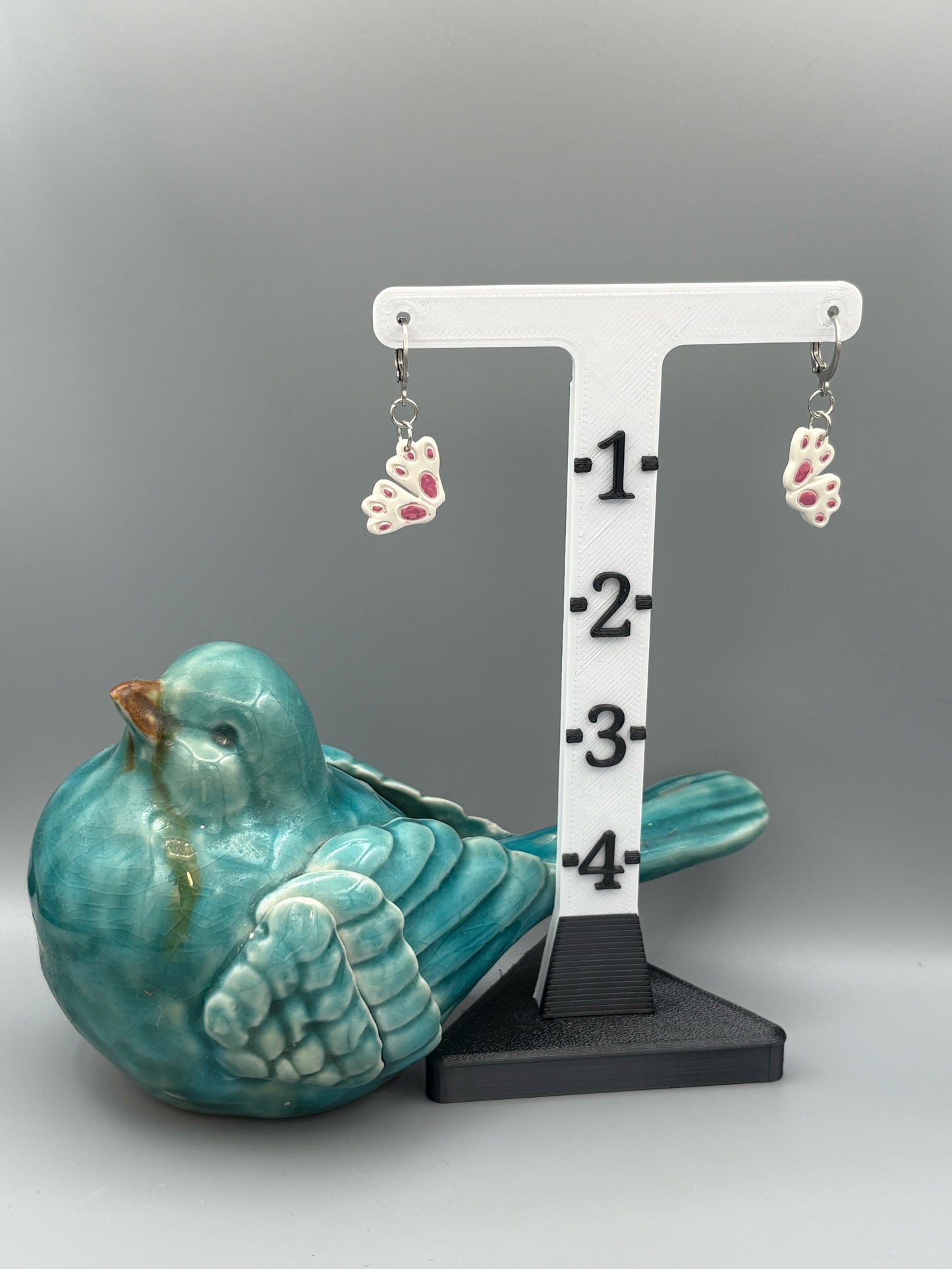 White Rabbit Feet Dangle Earrings - handcrafted polymer clay earrings by Lakeside Clay