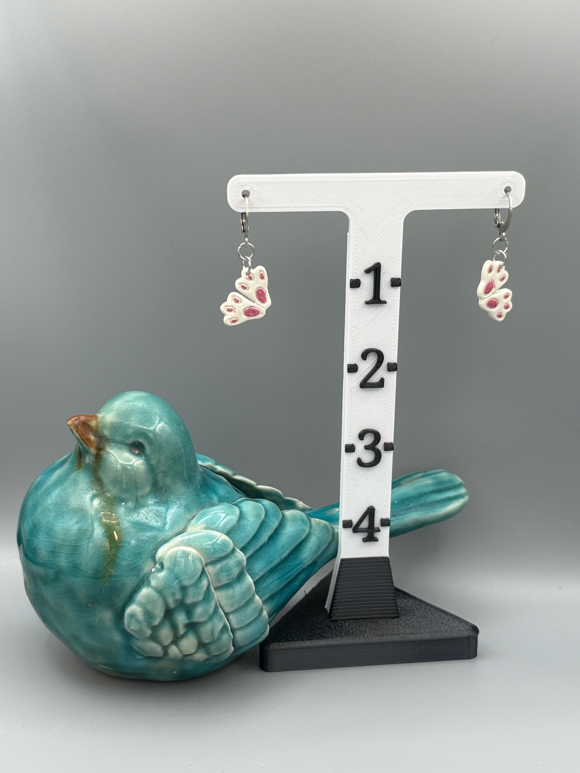 White Rabbit Feet Dangle Earrings - handcrafted polymer clay earrings by Lakeside Clay