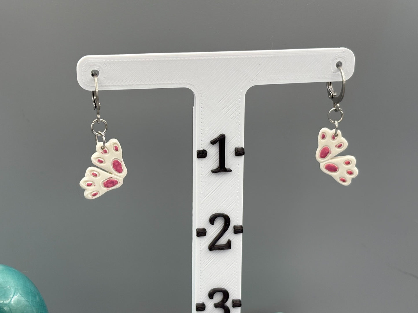 White Rabbit Feet Dangle Earrings - handcrafted polymer clay earrings by Lakeside Clay