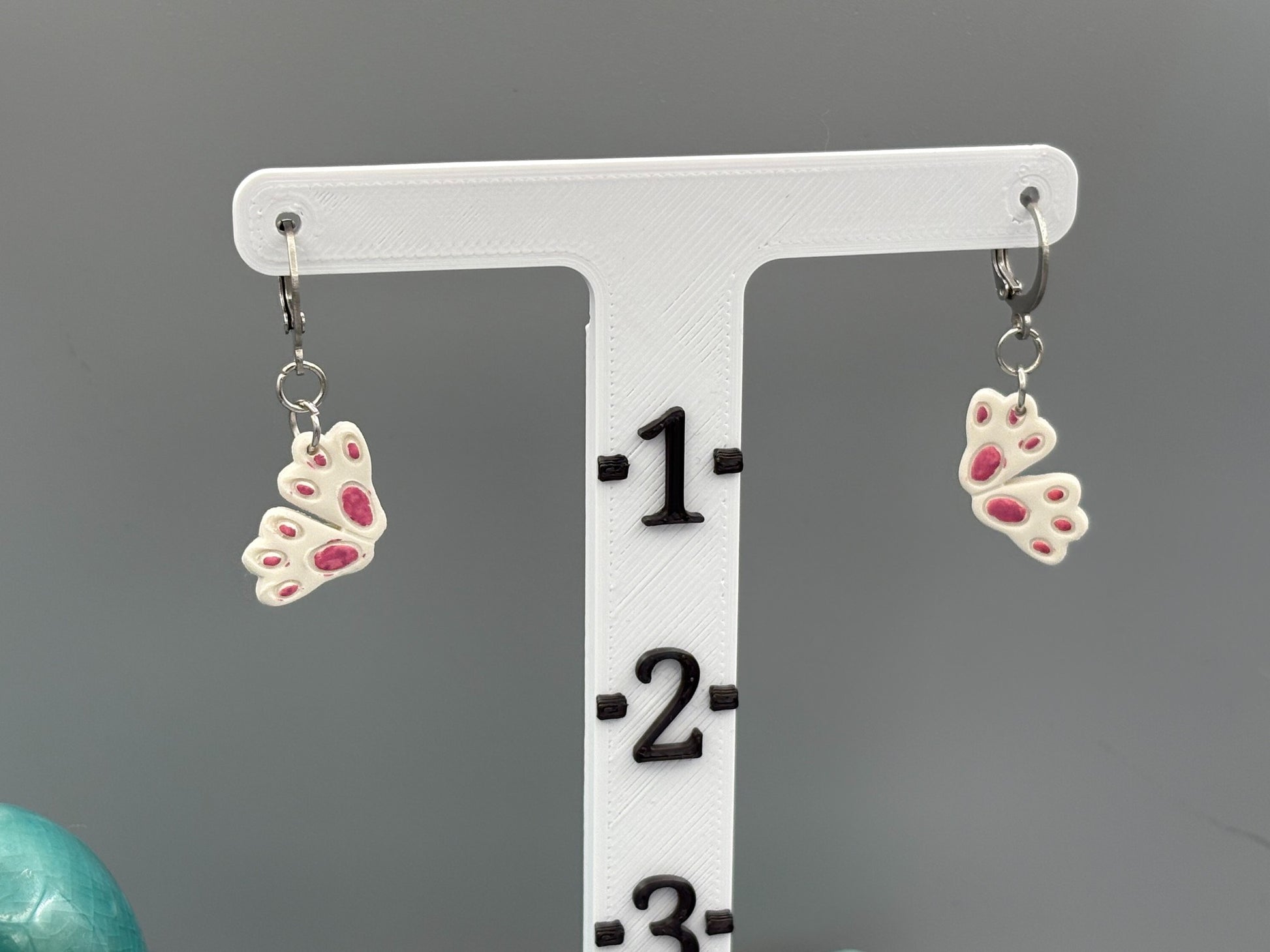 White Rabbit Feet Dangle Earrings - handcrafted polymer clay earrings by Lakeside Clay