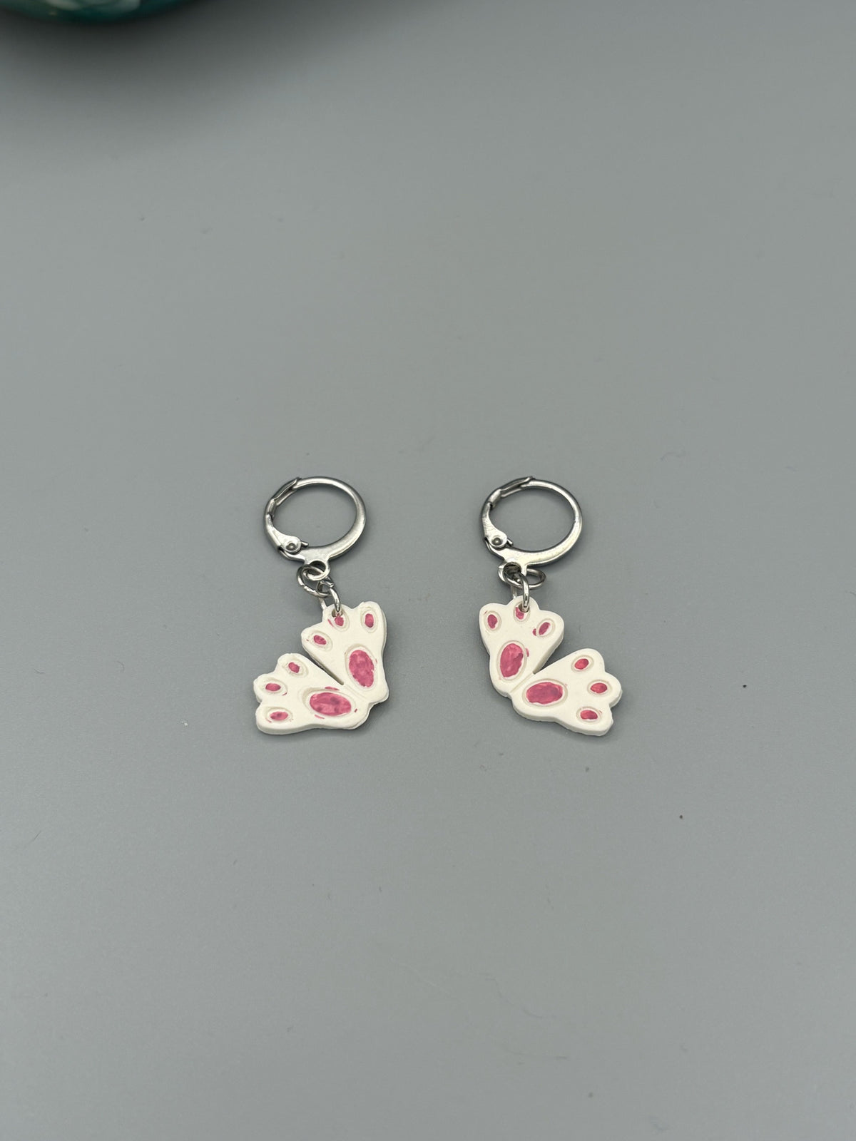 White Rabbit Feet Dangle Earrings - handcrafted polymer clay earrings by Lakeside Clay