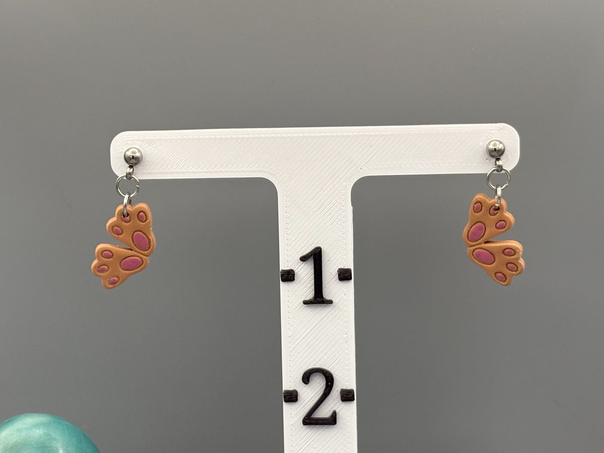 Brown Rabbit Feet Dangle Earrings - handcrafted polymer clay earrings by Lakeside Clay