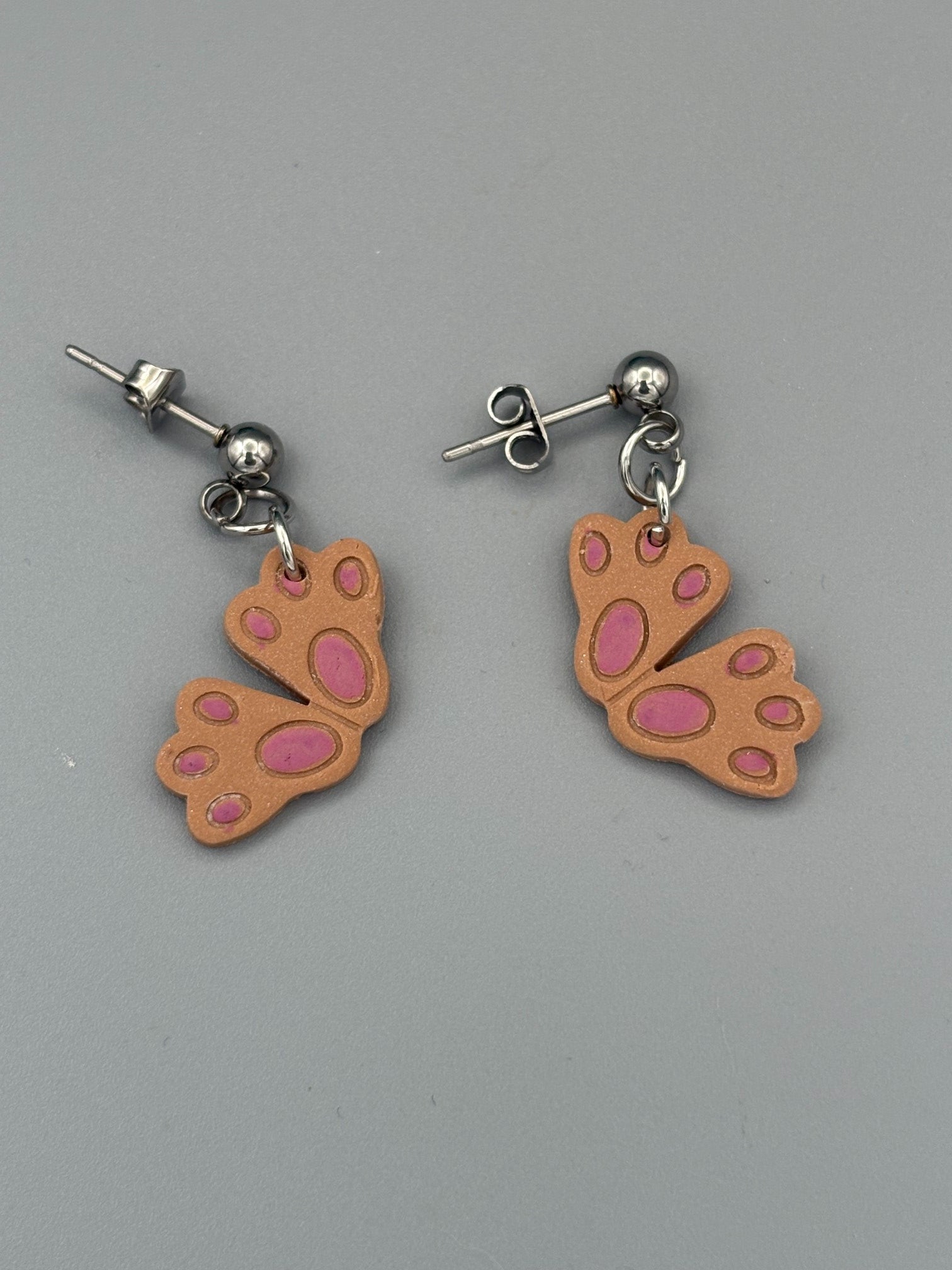 Brown Rabbit Feet Dangle Earrings - handcrafted polymer clay earrings by Lakeside Clay