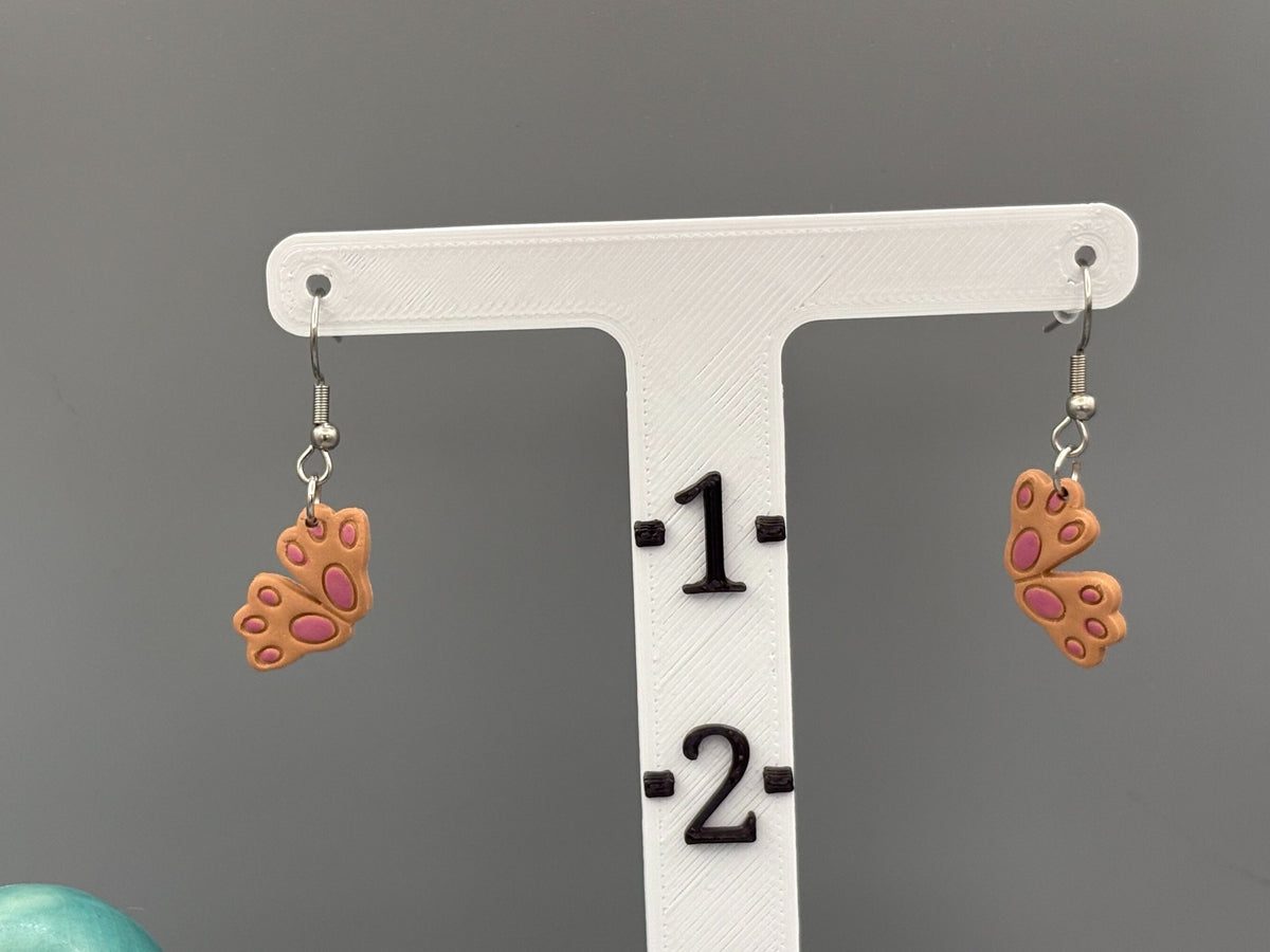 Brown Rabbit Feet Dangle Earrings - handcrafted polymer clay earrings by Lakeside Clay