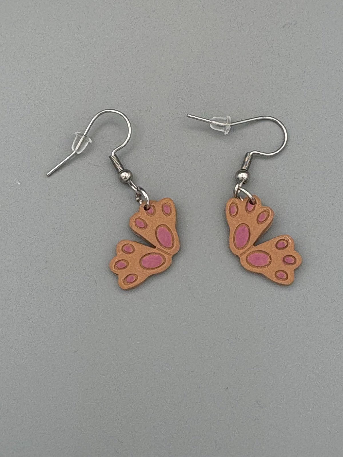 Brown Rabbit Feet Dangle Earrings - handcrafted polymer clay earrings by Lakeside Clay