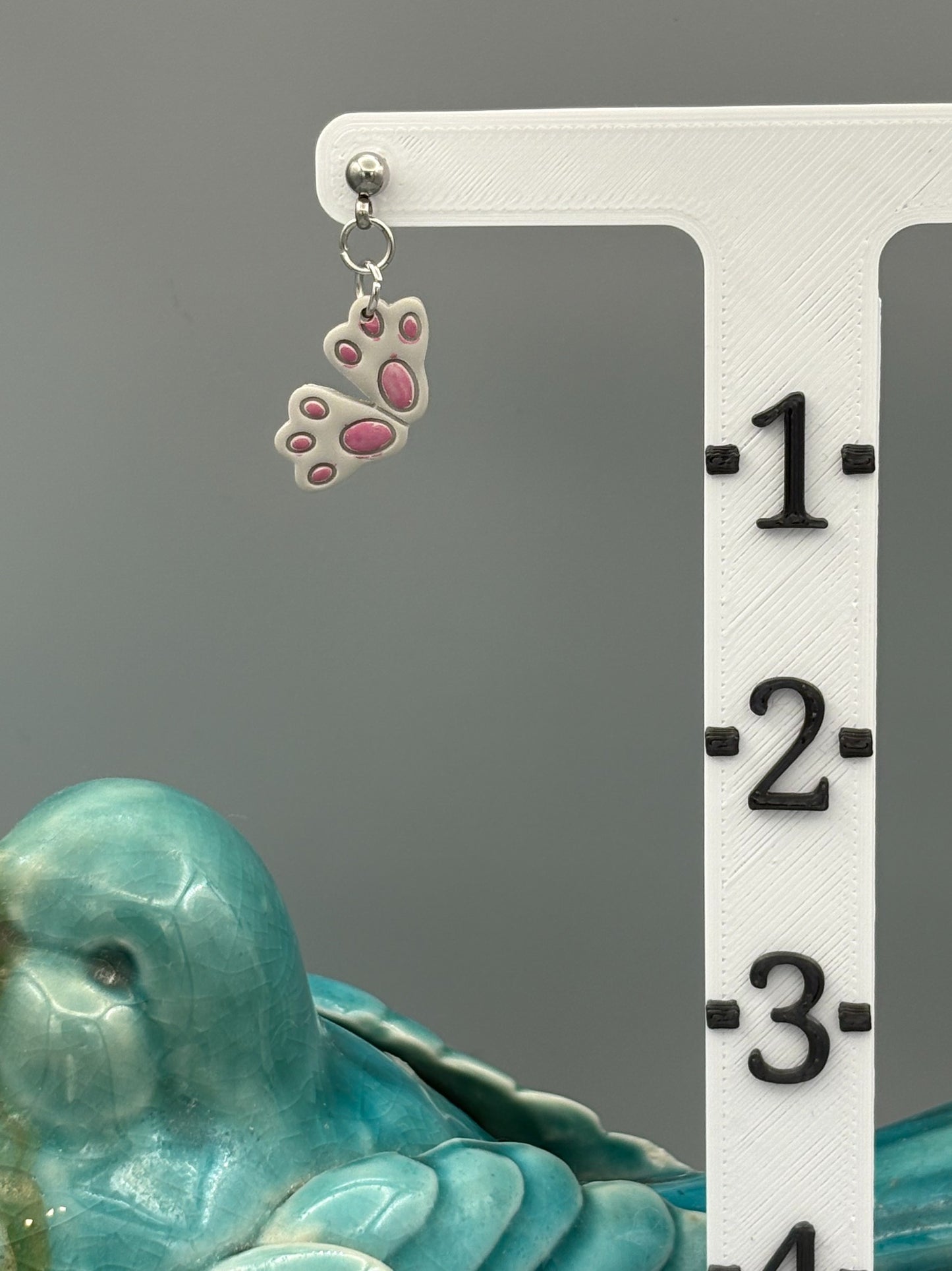 Grey Rabbit Feet Dangle Earrings - handcrafted polymer clay earrings by Lakeside Clay