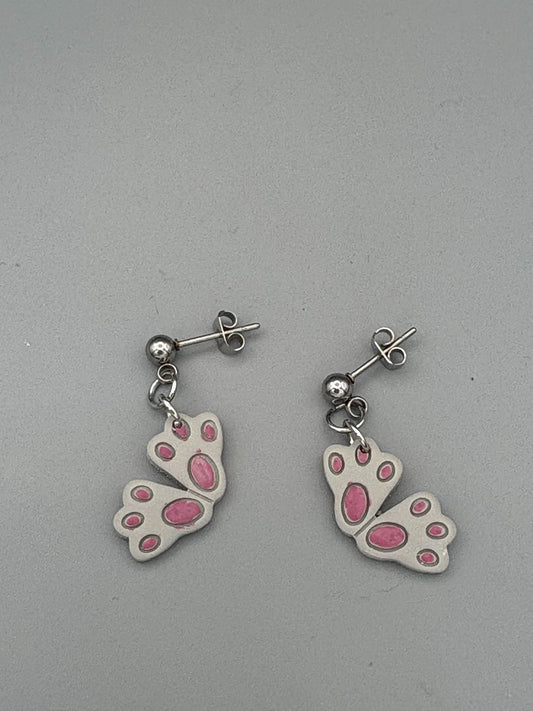 Grey Rabbit Feet Dangle Earrings - handcrafted polymer clay earrings by Lakeside Clay