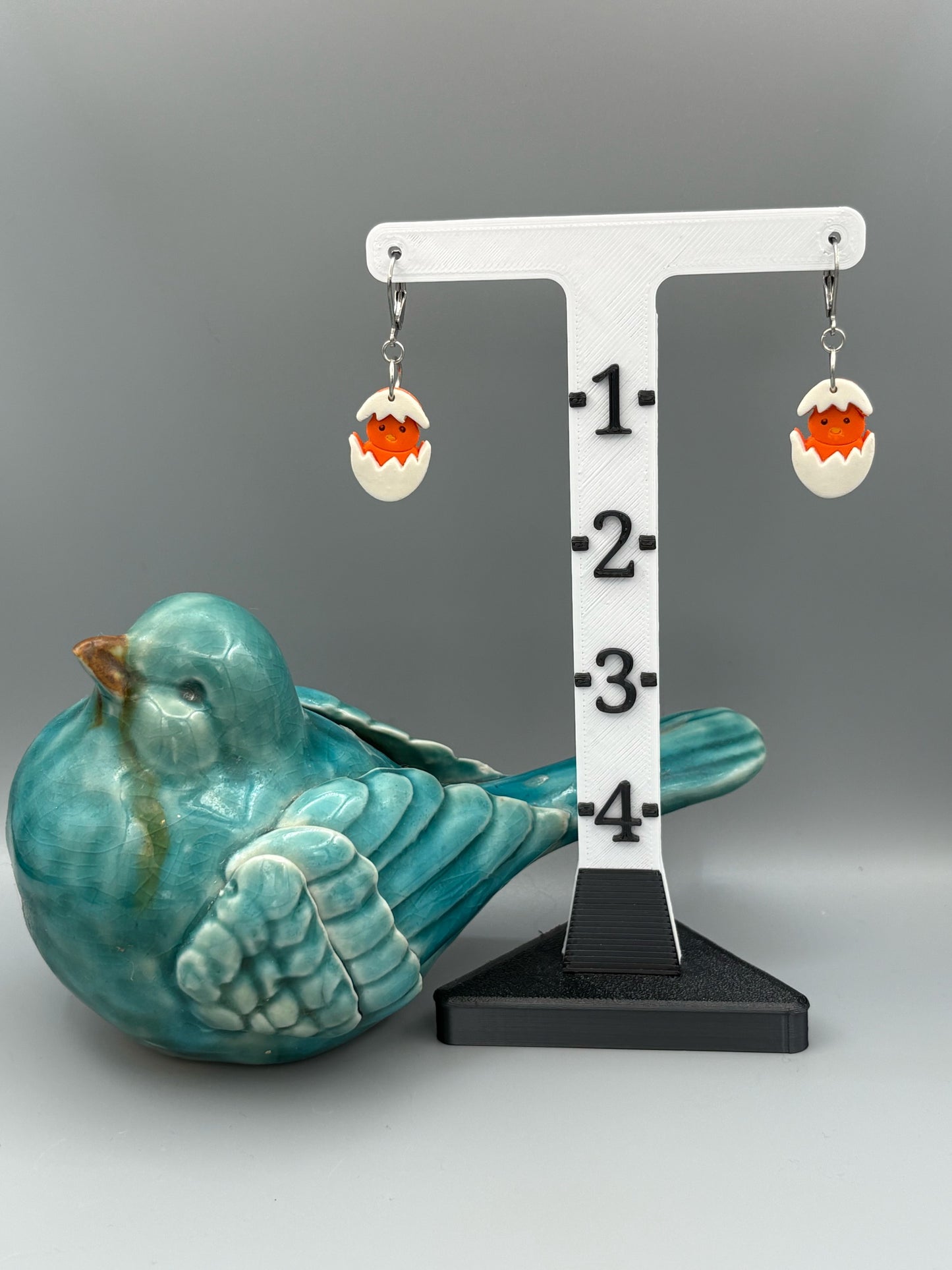 Hatching Orange Chick Dangle Earrings - handcrafted polymer clay earrings by Lakeside Clay