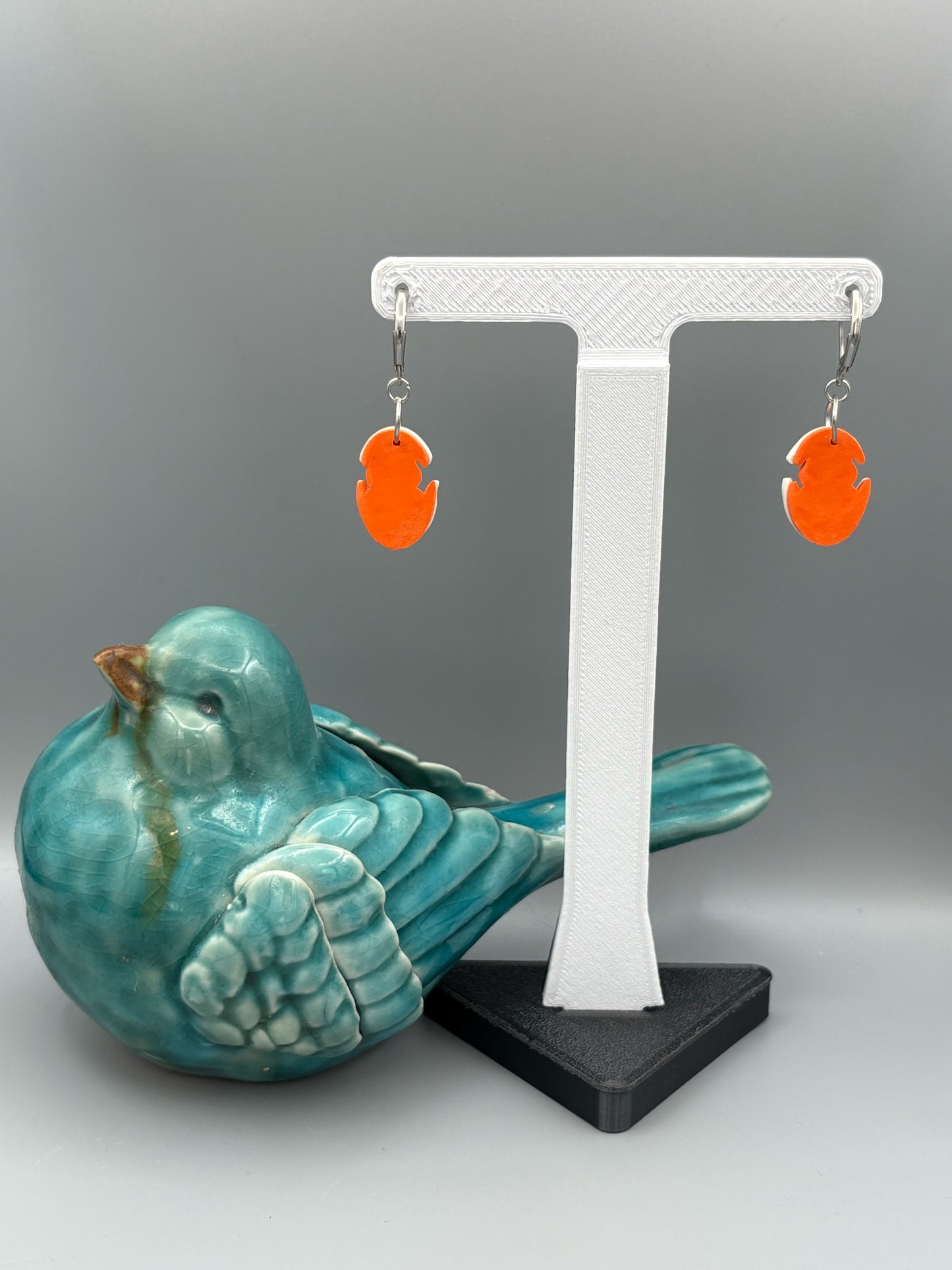Hatching Orange Chick Dangle Earrings - handcrafted polymer clay earrings by Lakeside Clay