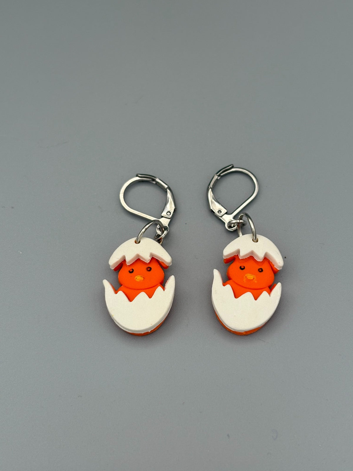 Hatching Orange Chick Dangle Earrings - handcrafted polymer clay earrings by Lakeside Clay