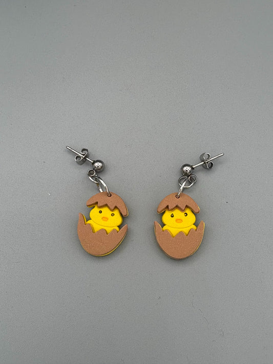Hatching Yellow Chick Dangle Earrings - handcrafted polymer clay earrings by Lakeside Clay