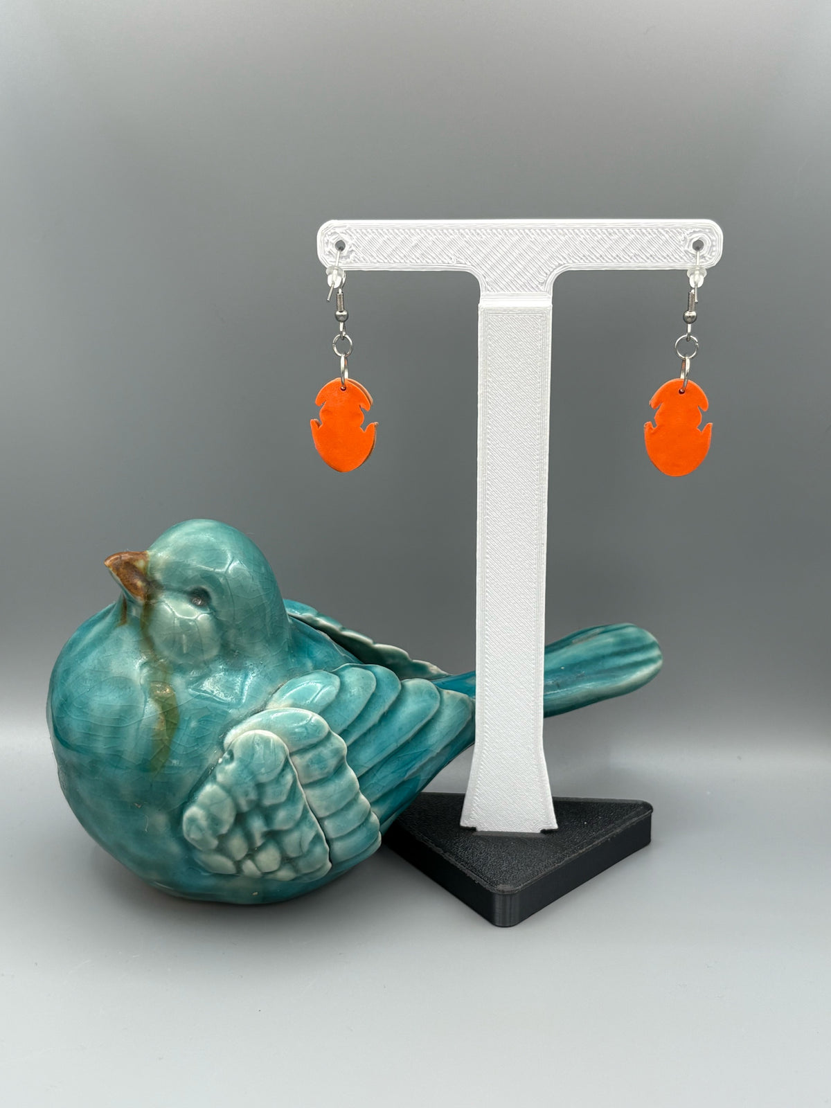 Hatching Orange Chick Dangle Earrings - handcrafted polymer clay earrings by Lakeside Clay