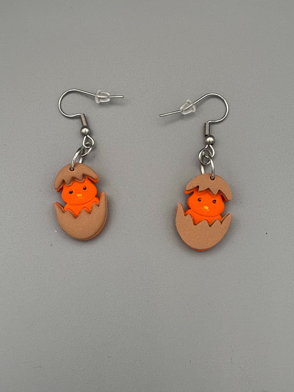 Hatching Orange Chick Dangle Earrings - handcrafted polymer clay earrings by Lakeside Clay