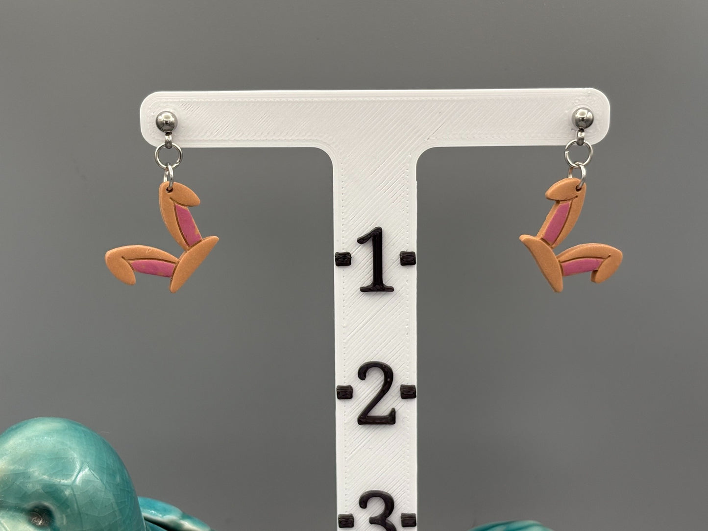 Brown Rabbit Ears Dangle Earrings - handcrafted polymer clay earrings by Lakeside Clay