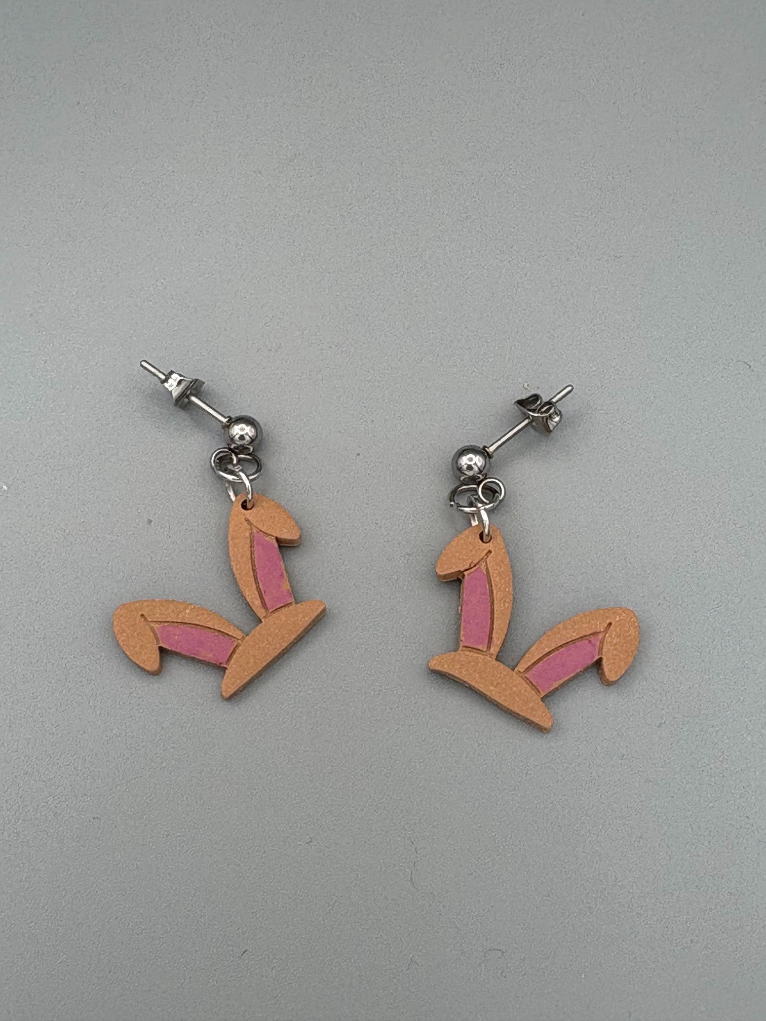 Brown Rabbit Ears Dangle Earrings - handcrafted polymer clay earrings by Lakeside Clay