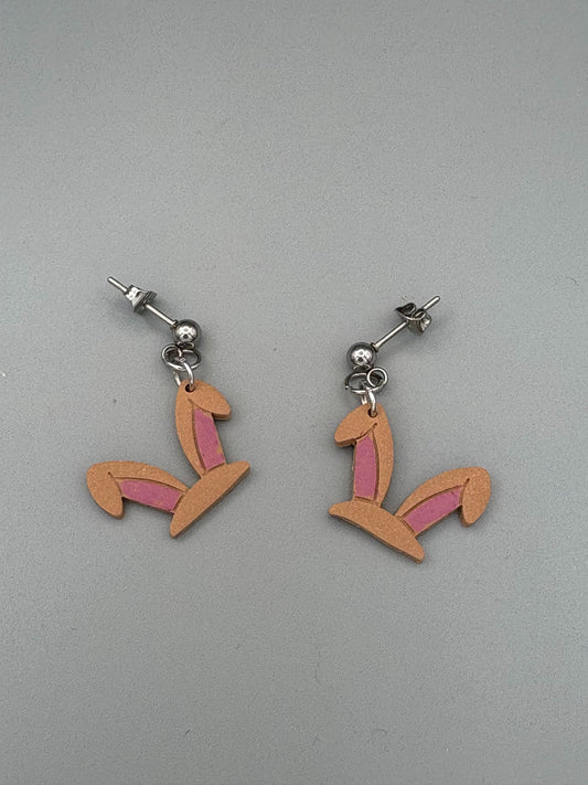 Brown Rabbit Ears Dangle Earrings - handcrafted polymer clay earrings by Lakeside Clay
