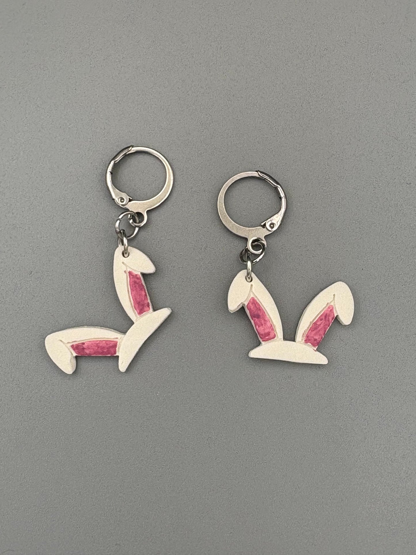 White Rabbit Ears Dangle Earrings - handcrafted polymer clay earrings by Lakeside Clay