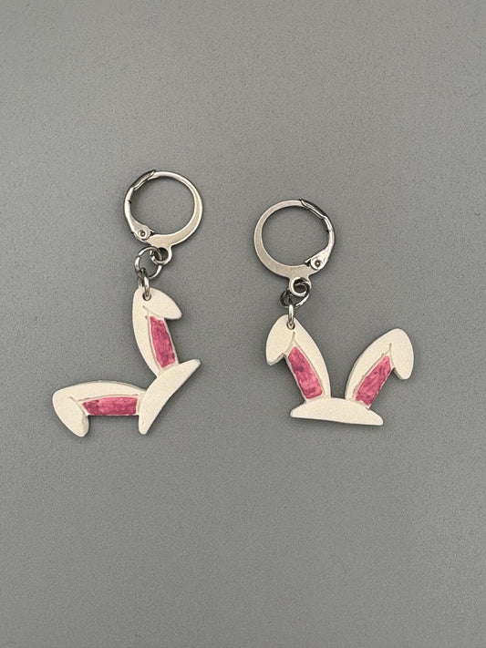 White Rabbit Ears Dangle Earrings - handcrafted polymer clay earrings by Lakeside Clay
